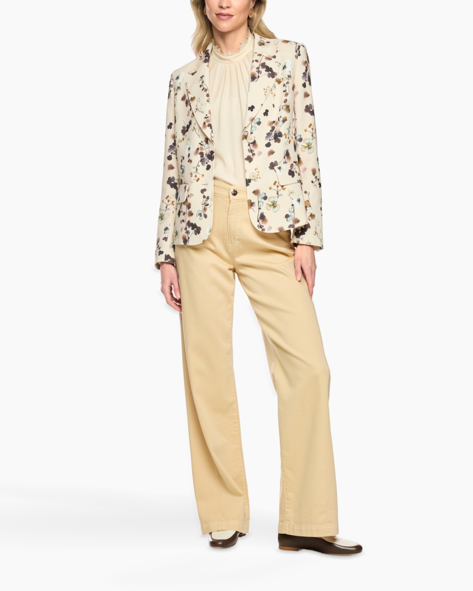 blazer, floral, crepe, beige, pants