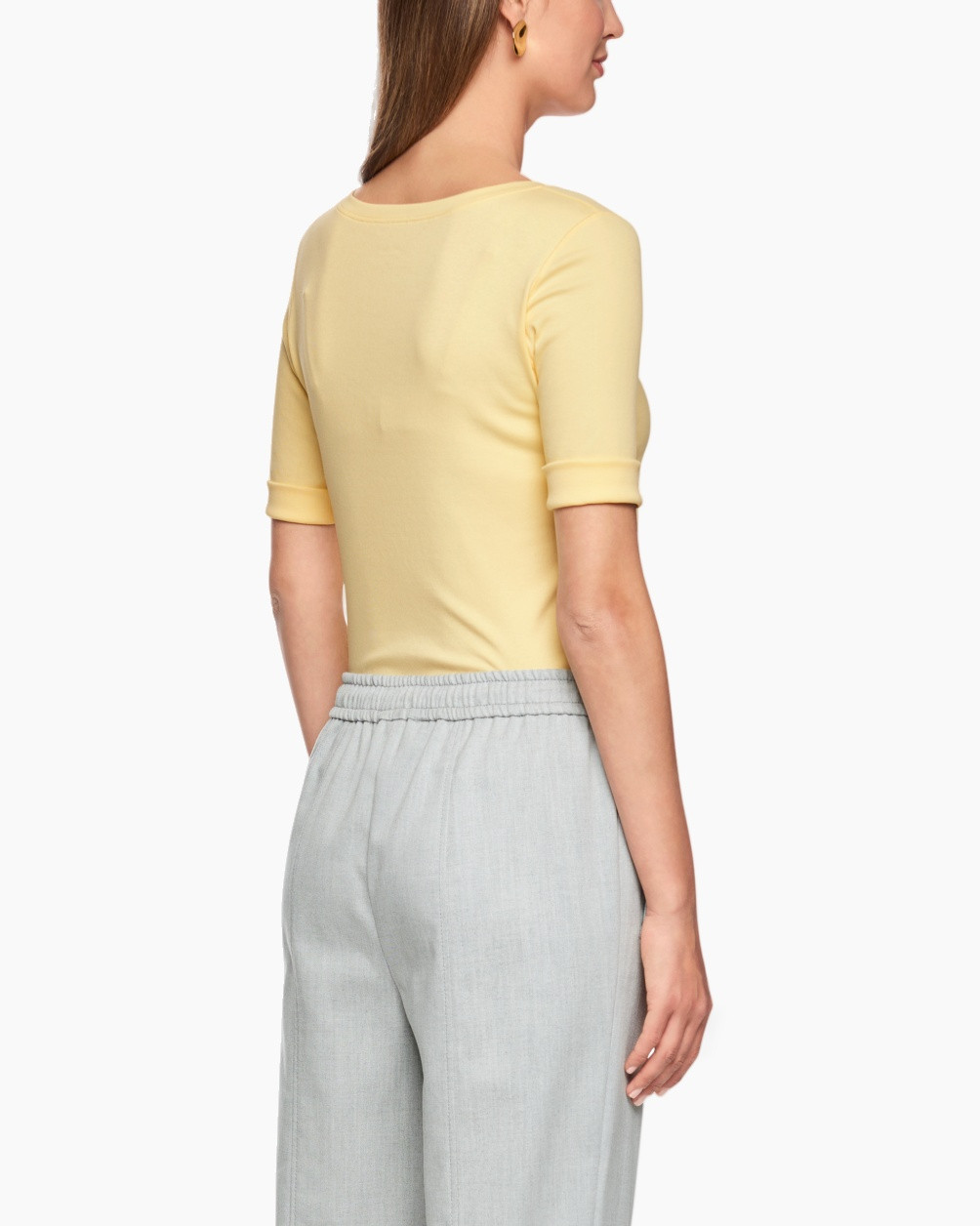 top, short sleeve, yellow, knit, pants