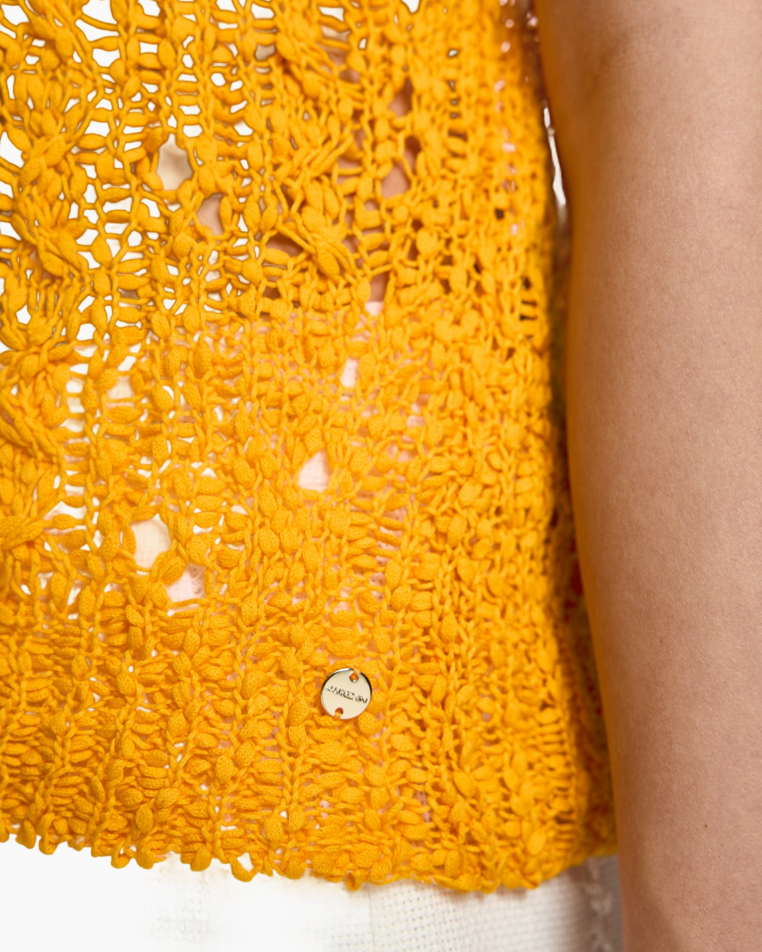 orange, knit, top, mesh, fabric