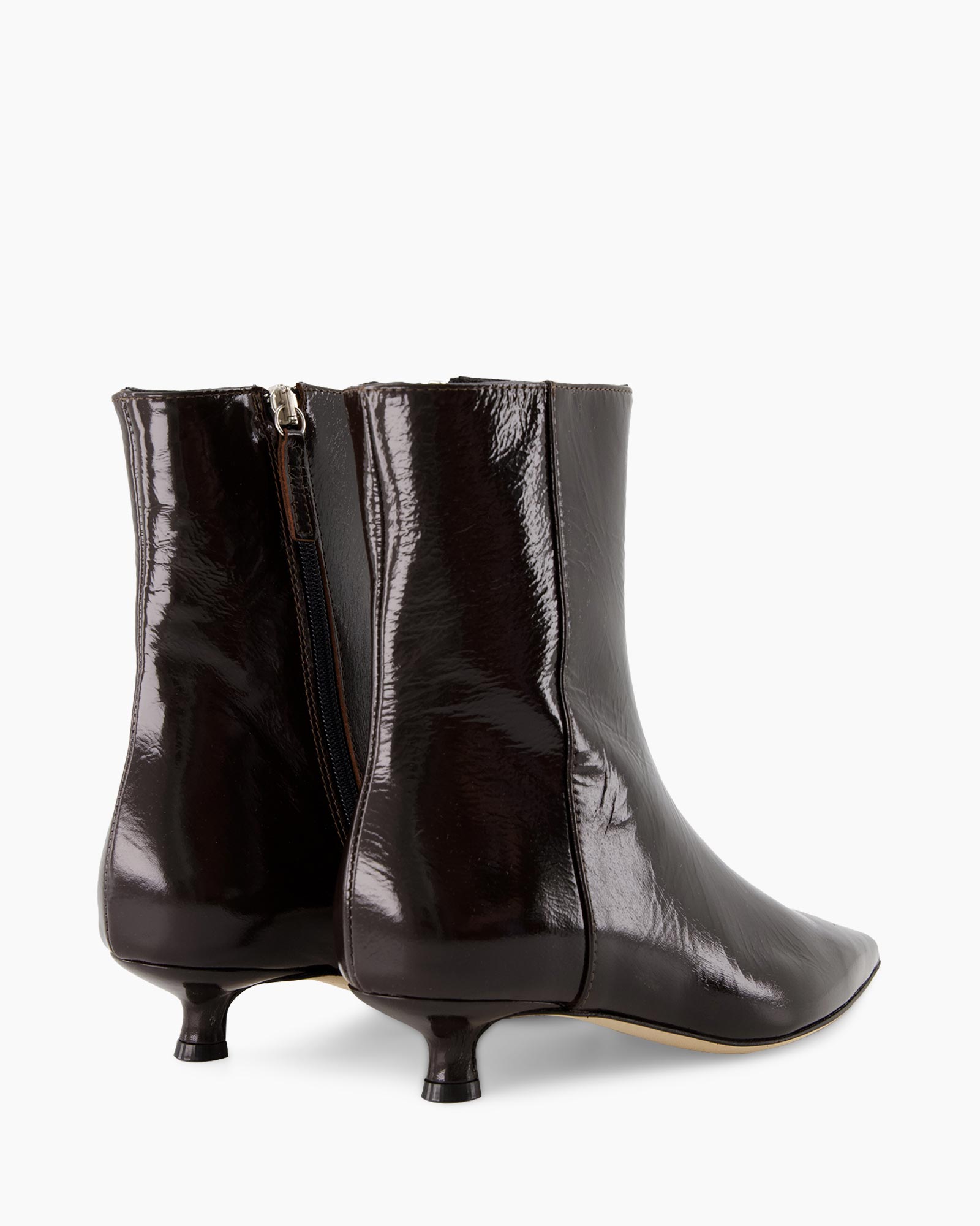 boot, ankle boot, mid heel, black, patent leather