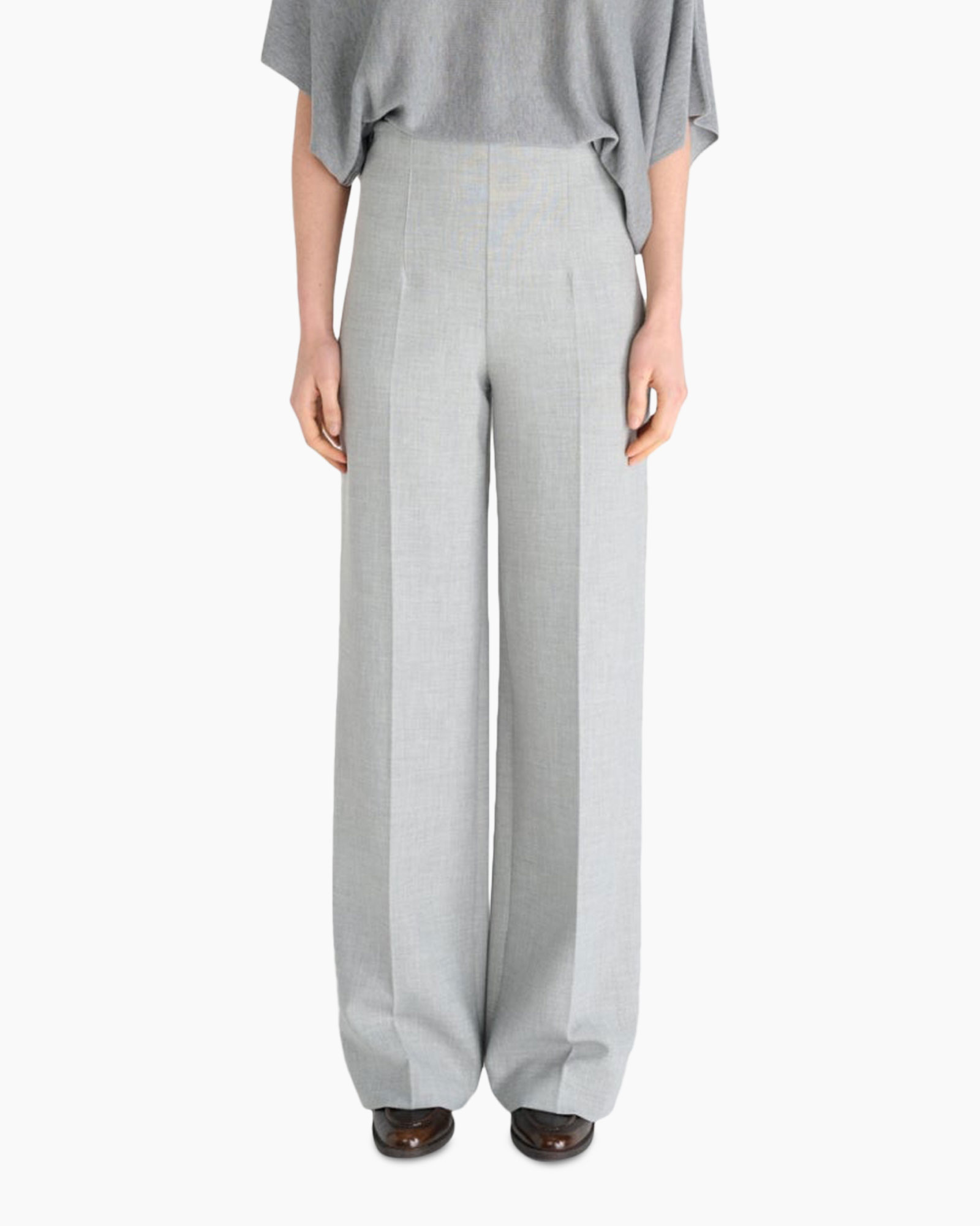 trousers, wide-leg, light gray, linen blend, high waist