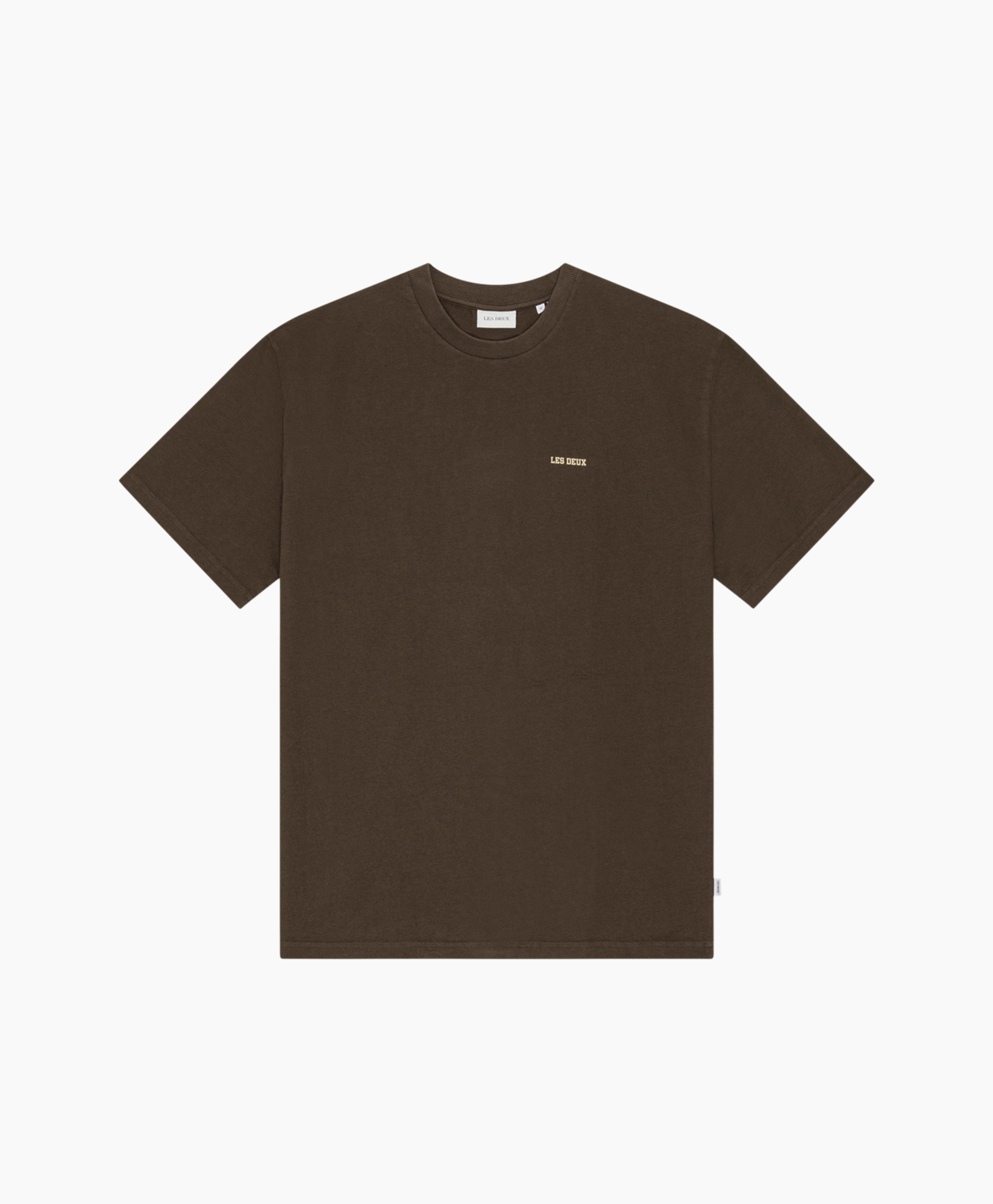 t-shirt, brown, short-sleeve, crew neck, small logo