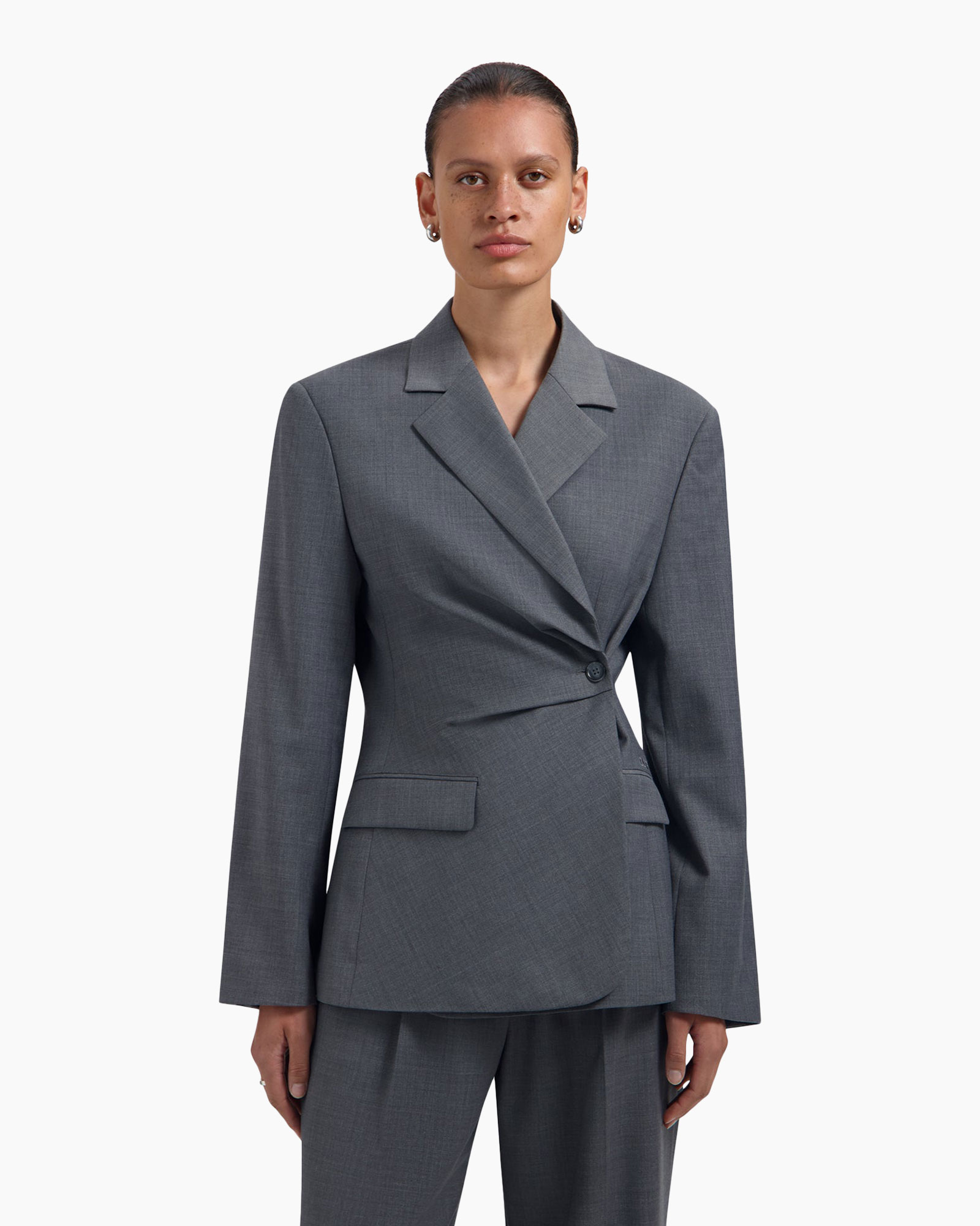 blazer, suit, gray, single-breasted, lapel