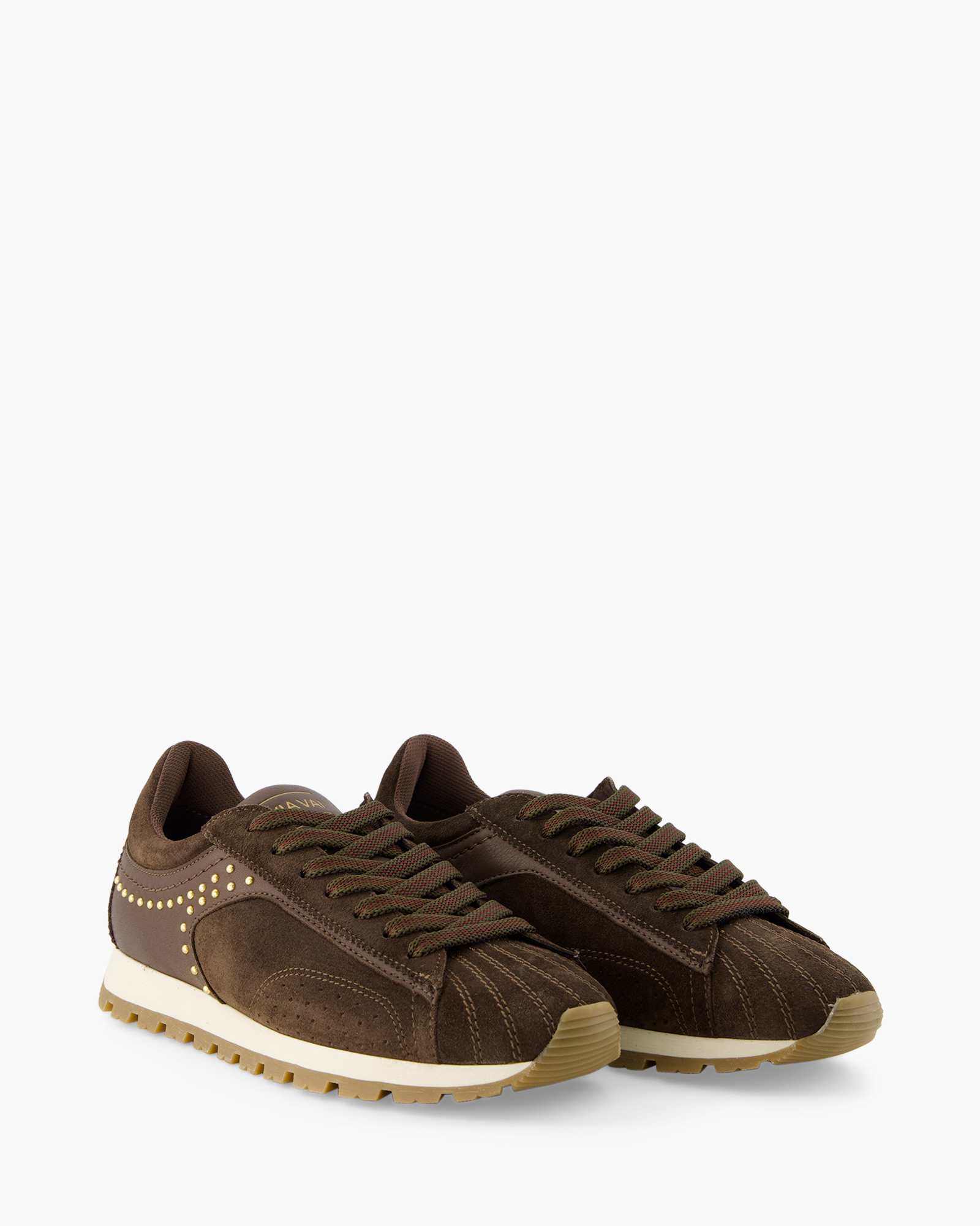 sneakers, brown, suede, studs, laces