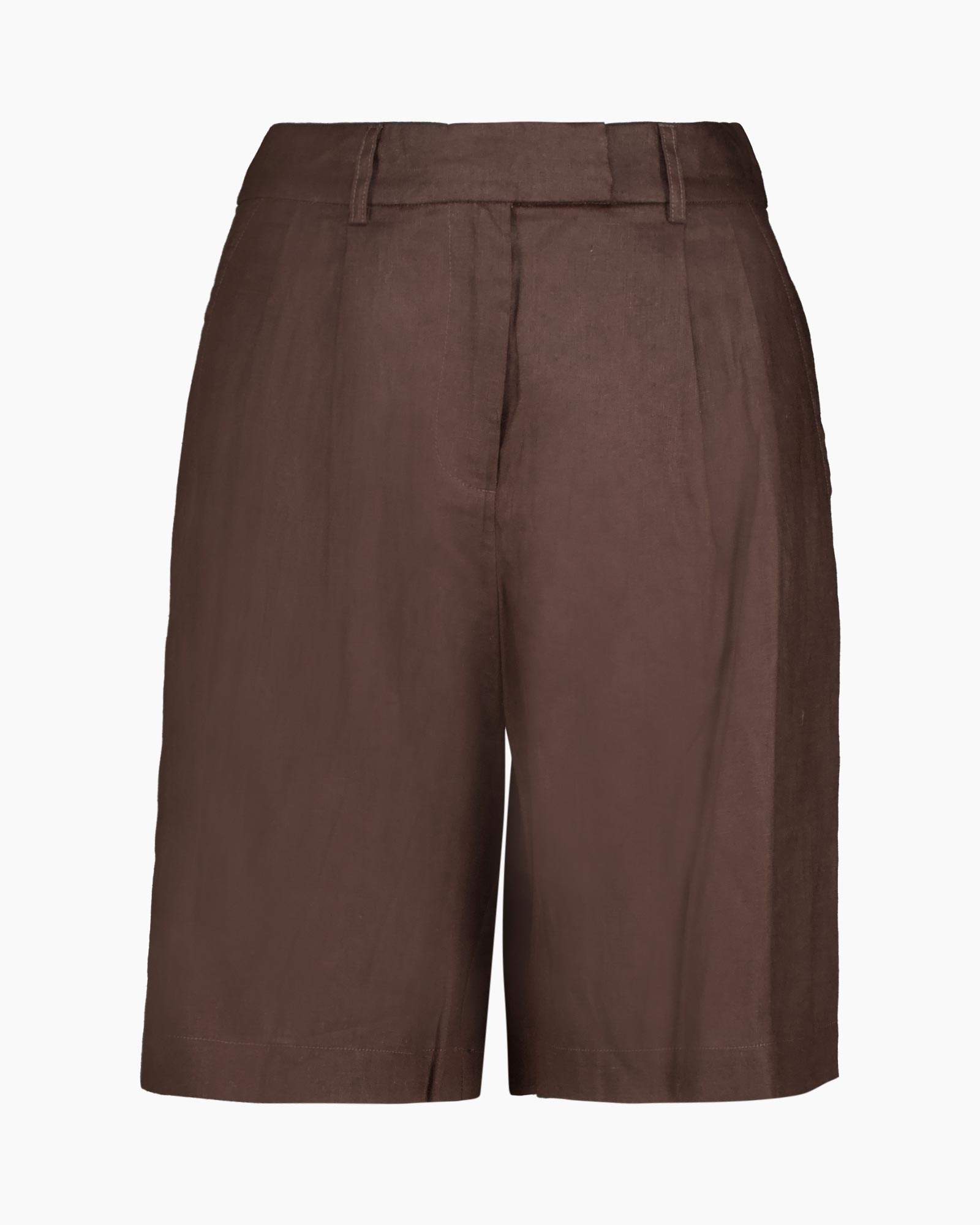 shorts, brown, linen, pleated, waistband
