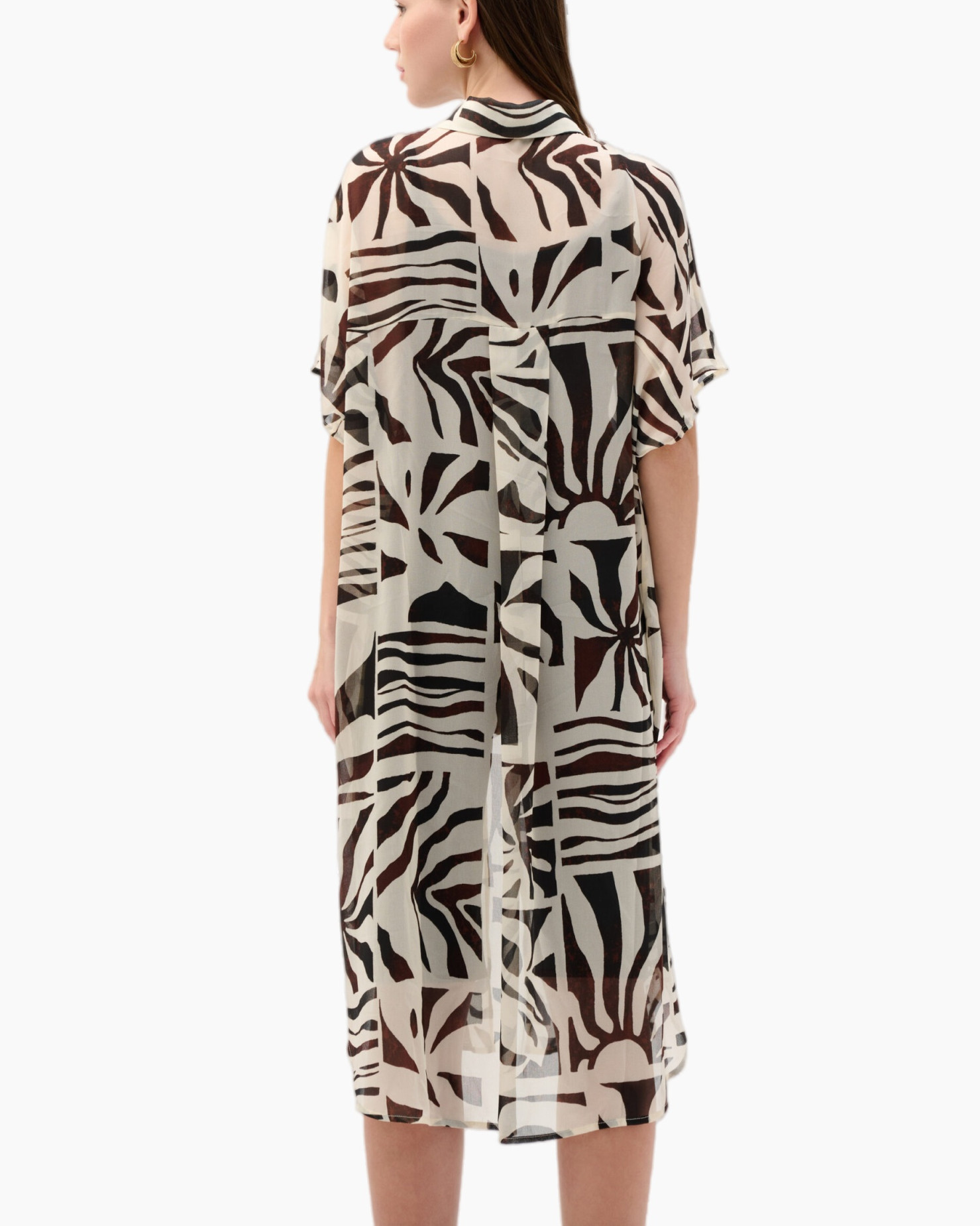 dress, kimono, mid-length, abstract print, beige brown