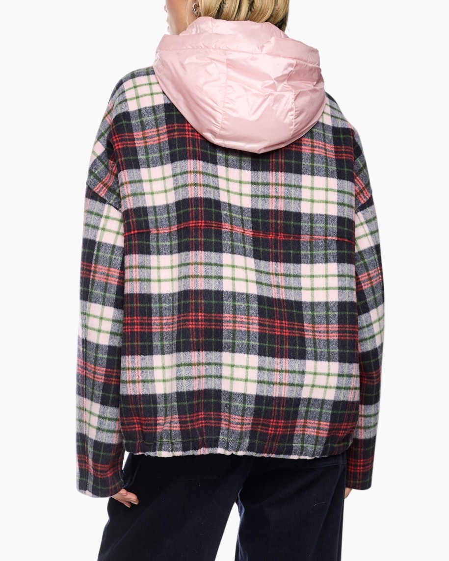 plaid, flannel, jacket, hooded, pink hood