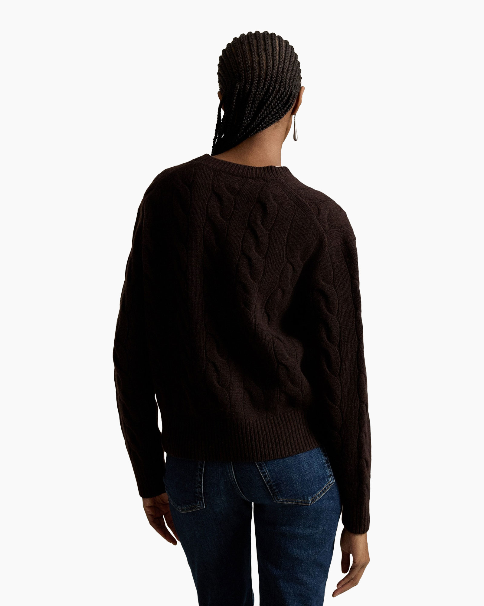sweater, knit, cable knit, dark brown, long sleeve