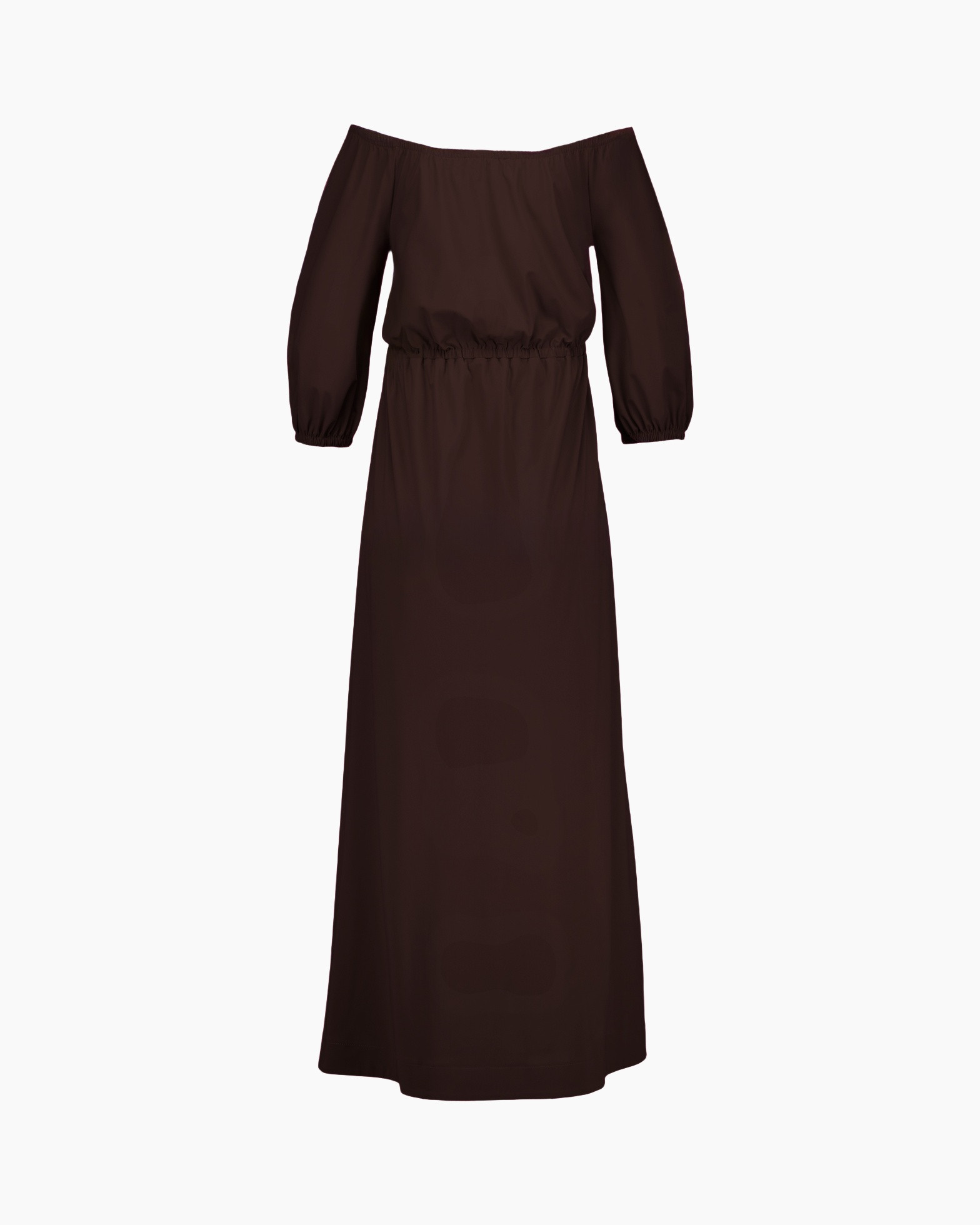 dress,  off-shoulder, long, brown, elastic-waist