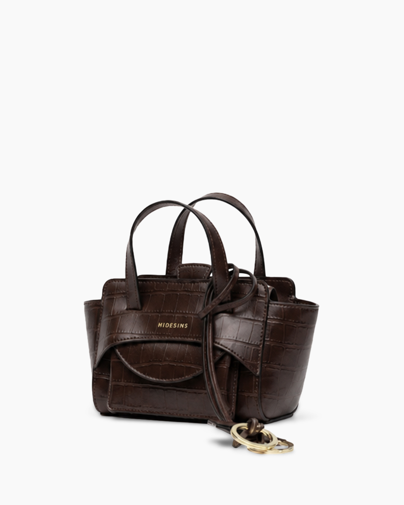 handbag, brown, croco-embossed, mini bag, top-handle