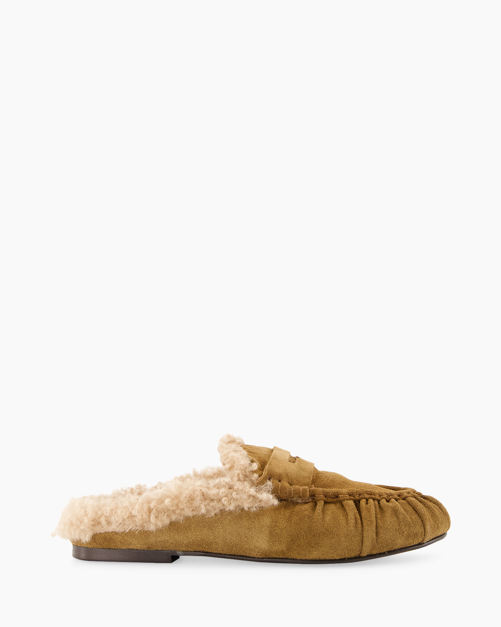 moccasin, slipper, shearling, calfskin, tan
