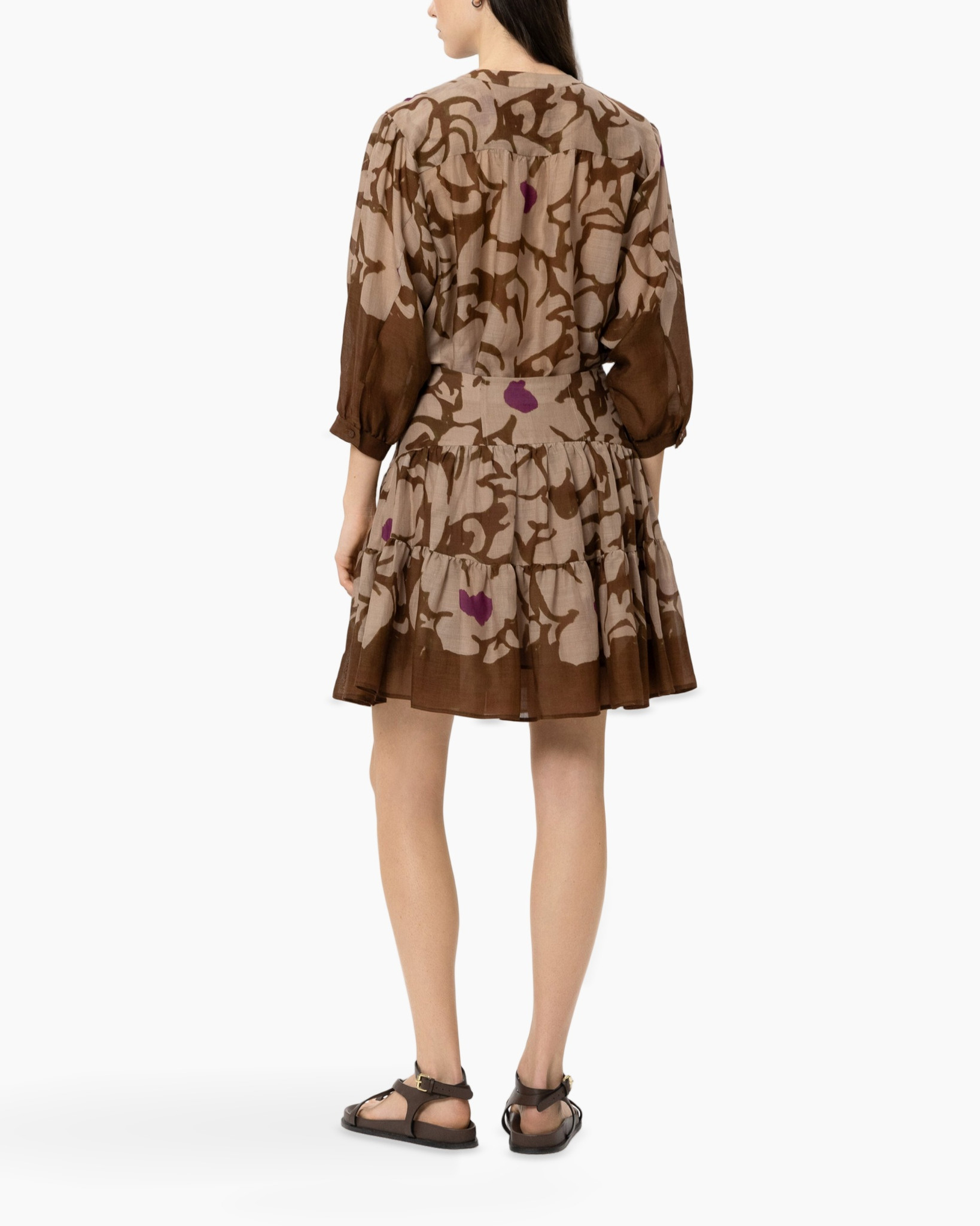 dress, tiered, mini, linen, brown