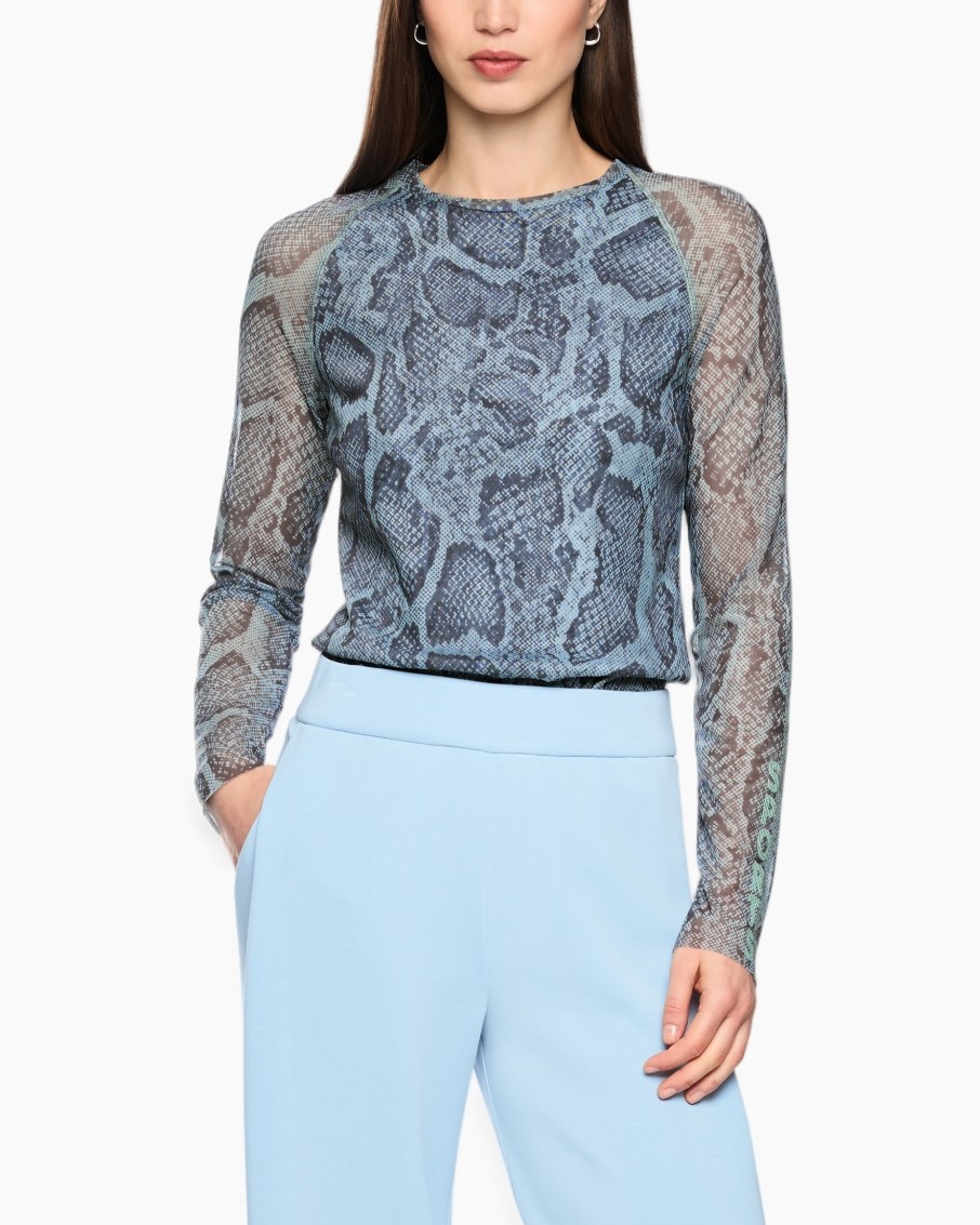 snake print, snake skin, mesh top, long sleeve, blue top