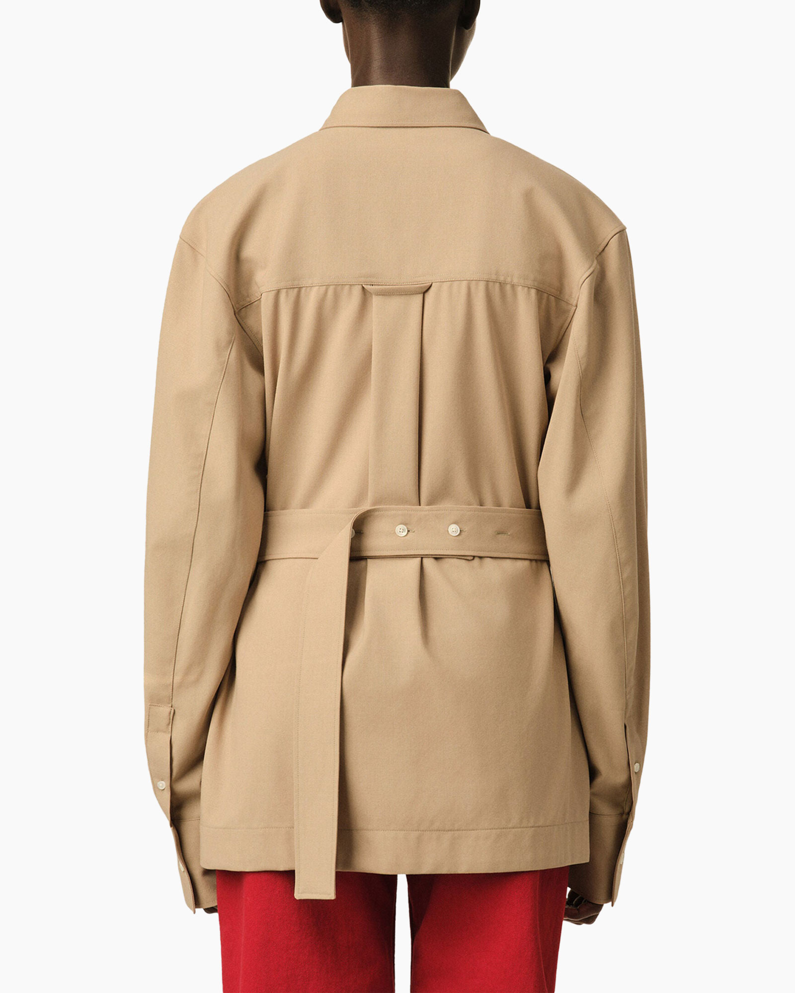 shirt, button-down, pocketed, beige, braided-belt
