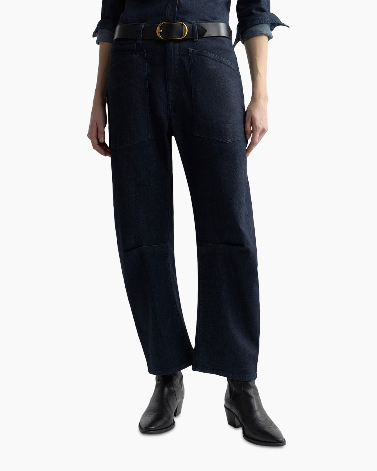 denim, pants, wide-leg, high-waist, boots