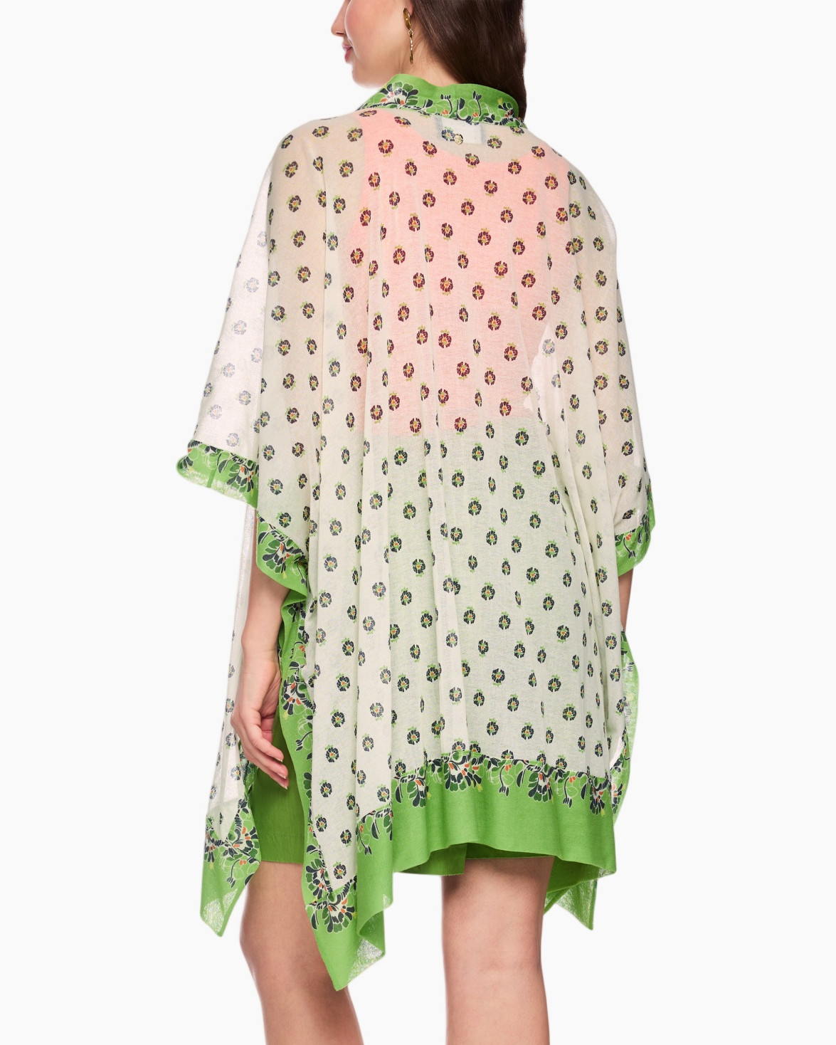 kimono, shawl, print, floral, green