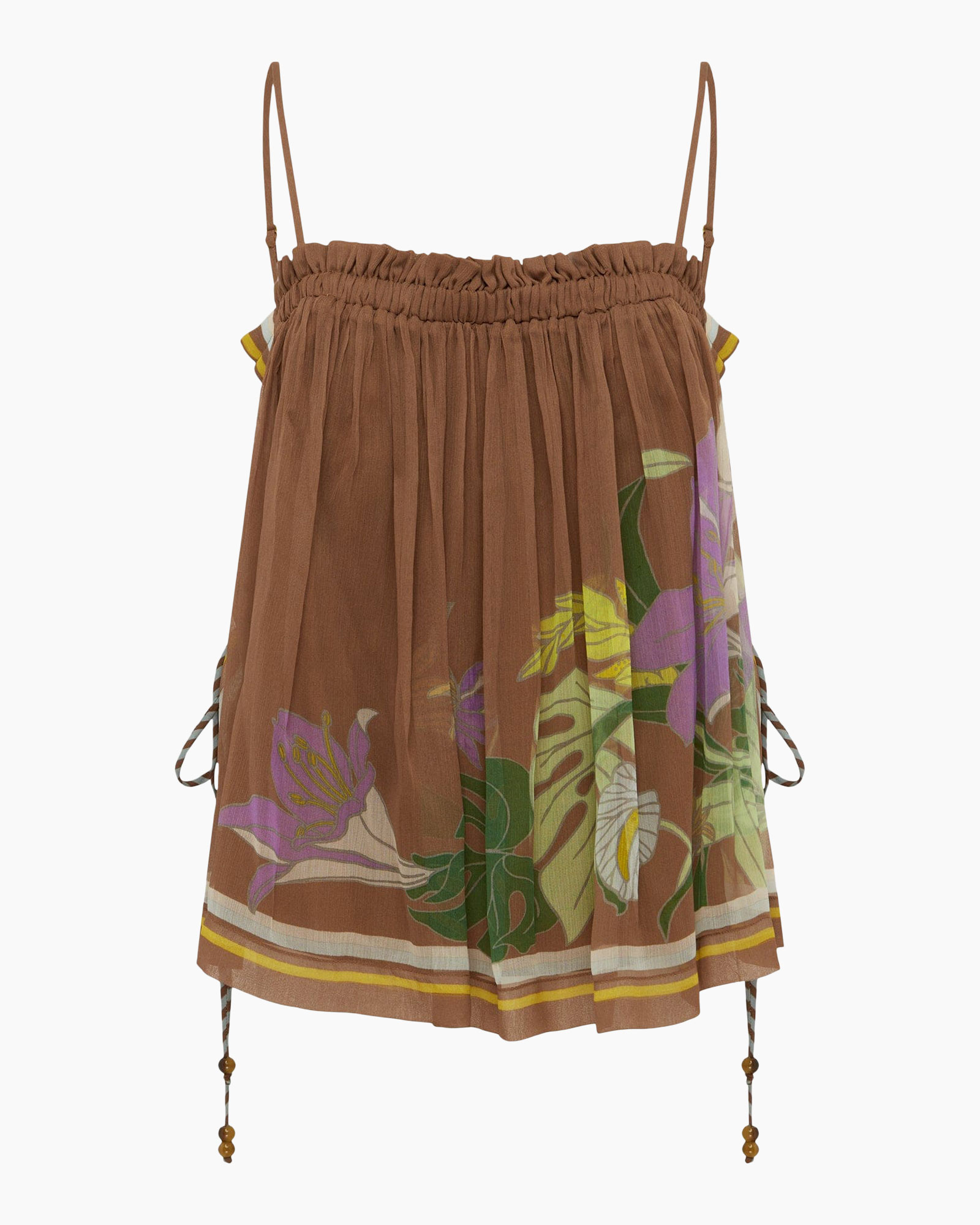 top, tank, strappy, floral, brown