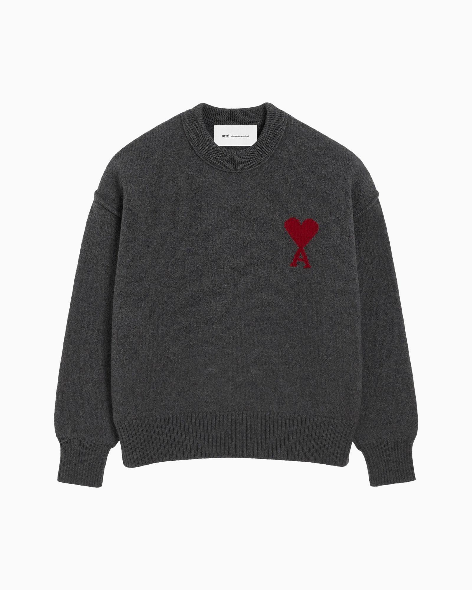 sweater, dark gray, heart logo, knit, pullover