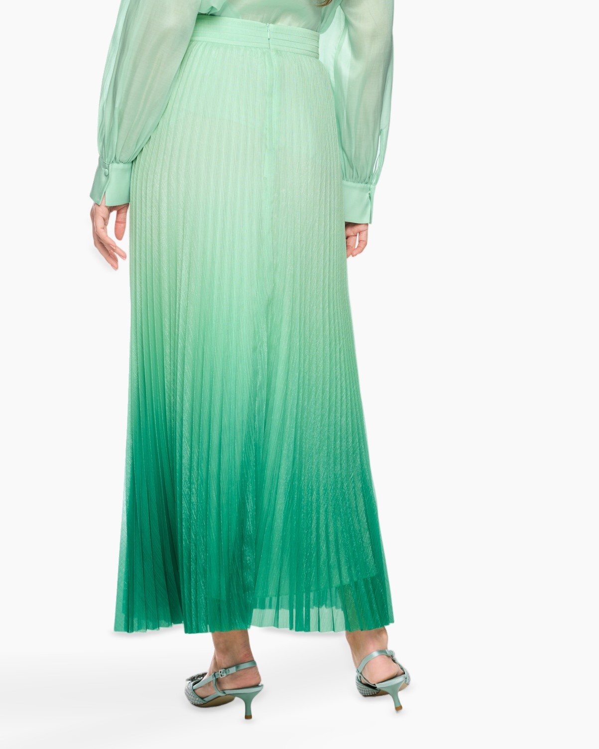 plisse, gradient, skirt, midi, green