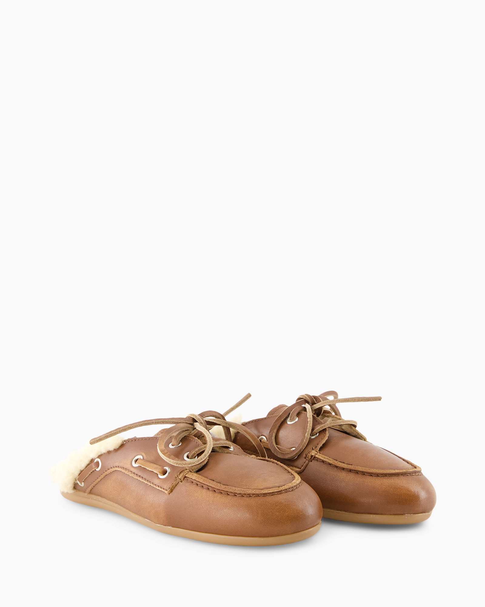 moccasins, leather, brown, laced, shearling