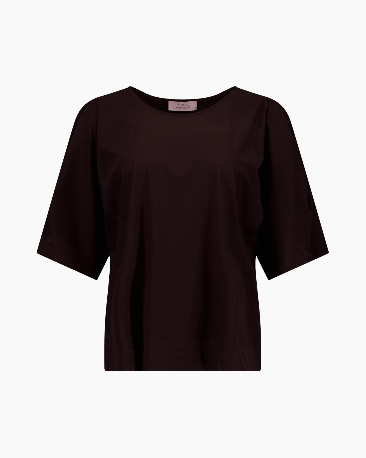 top, blouse, short sleeve, dark brown, simple