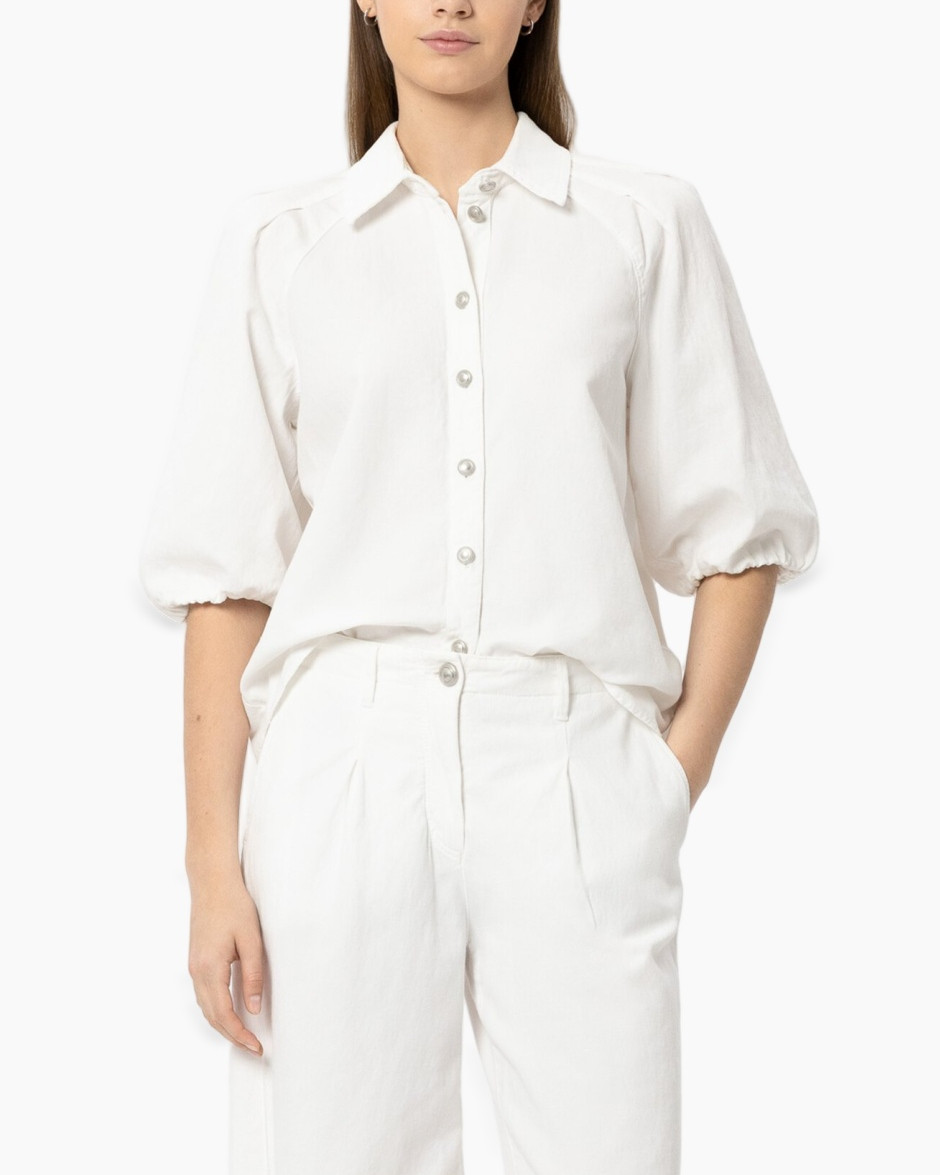white shirt, button-up, puff sleeve, linen, collared shirt