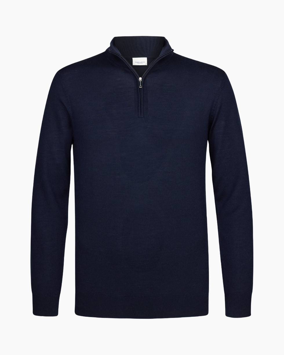 pullover, navy, zip-neck, knit, long-sleeve