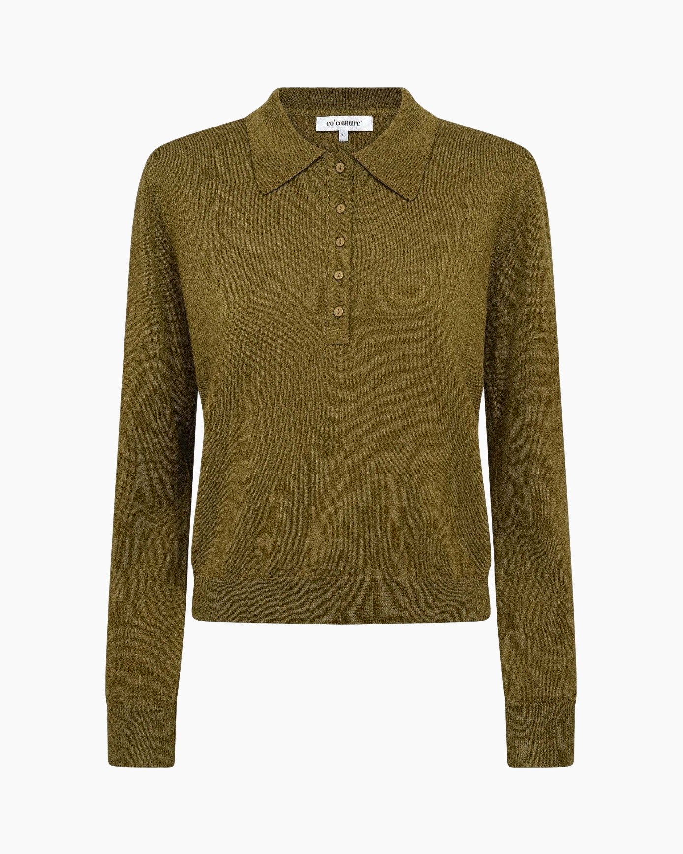 top, polo, collar, long-sleeve, olive