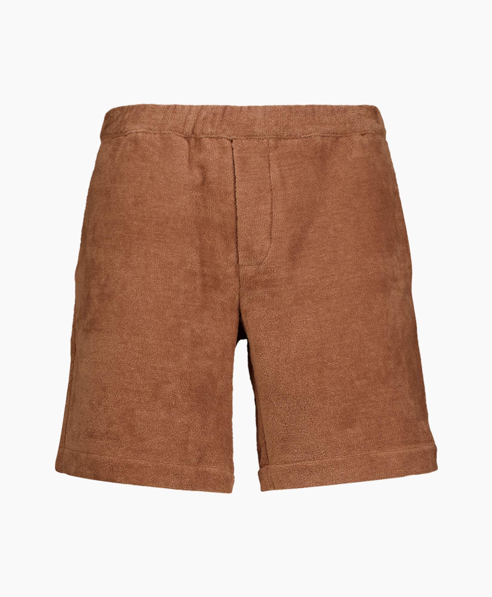 shorts, linen, brown, elastic waistband, plain