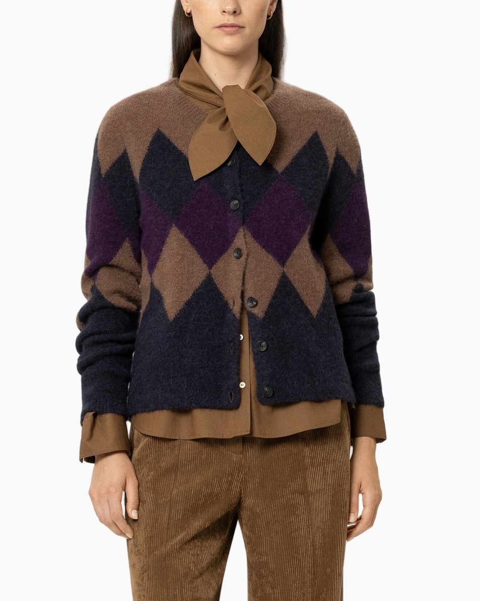 cardigan, argyle, knit, button-up, multicolor