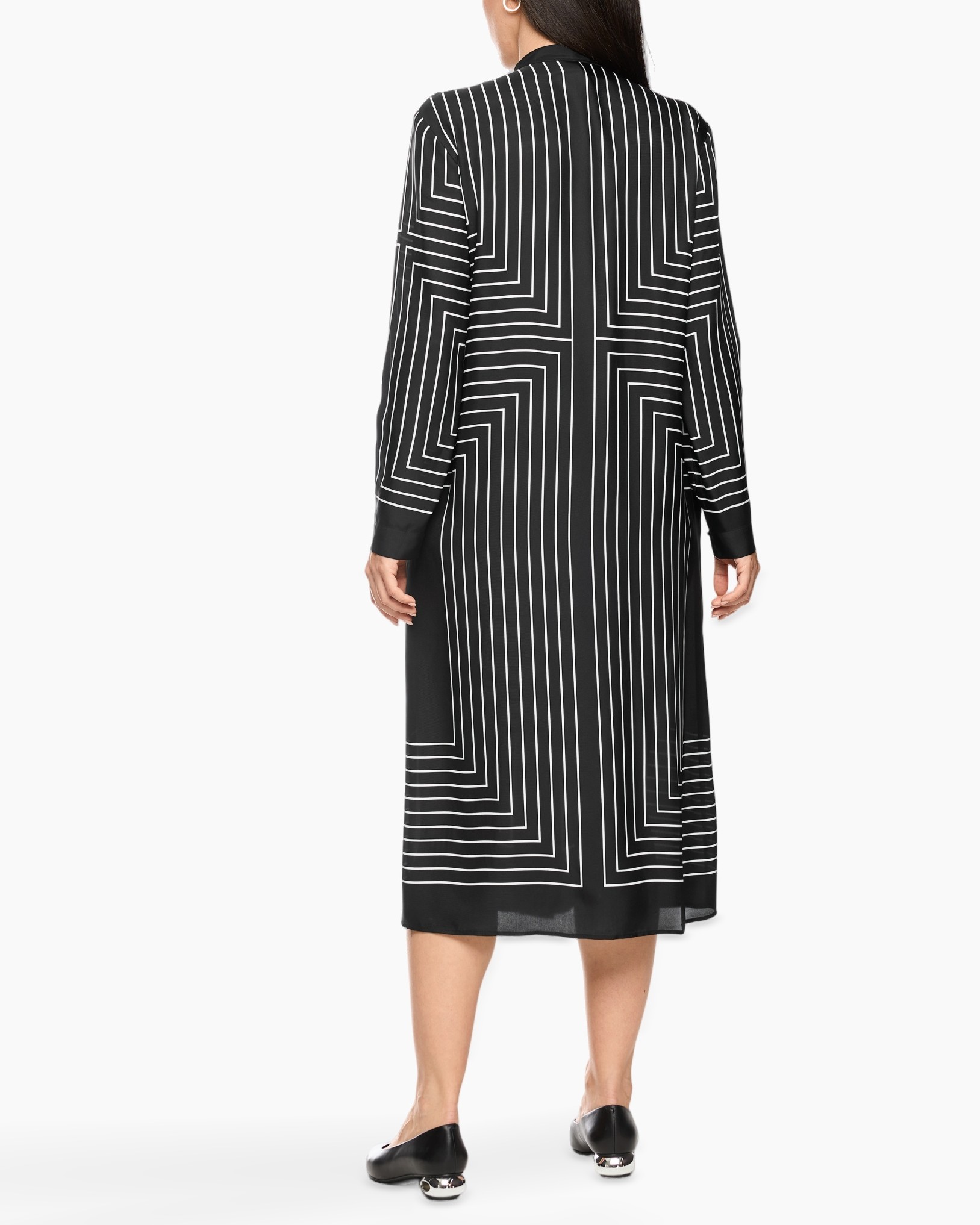 dress, long-sleeve, black, geometric-pattern, mid-length