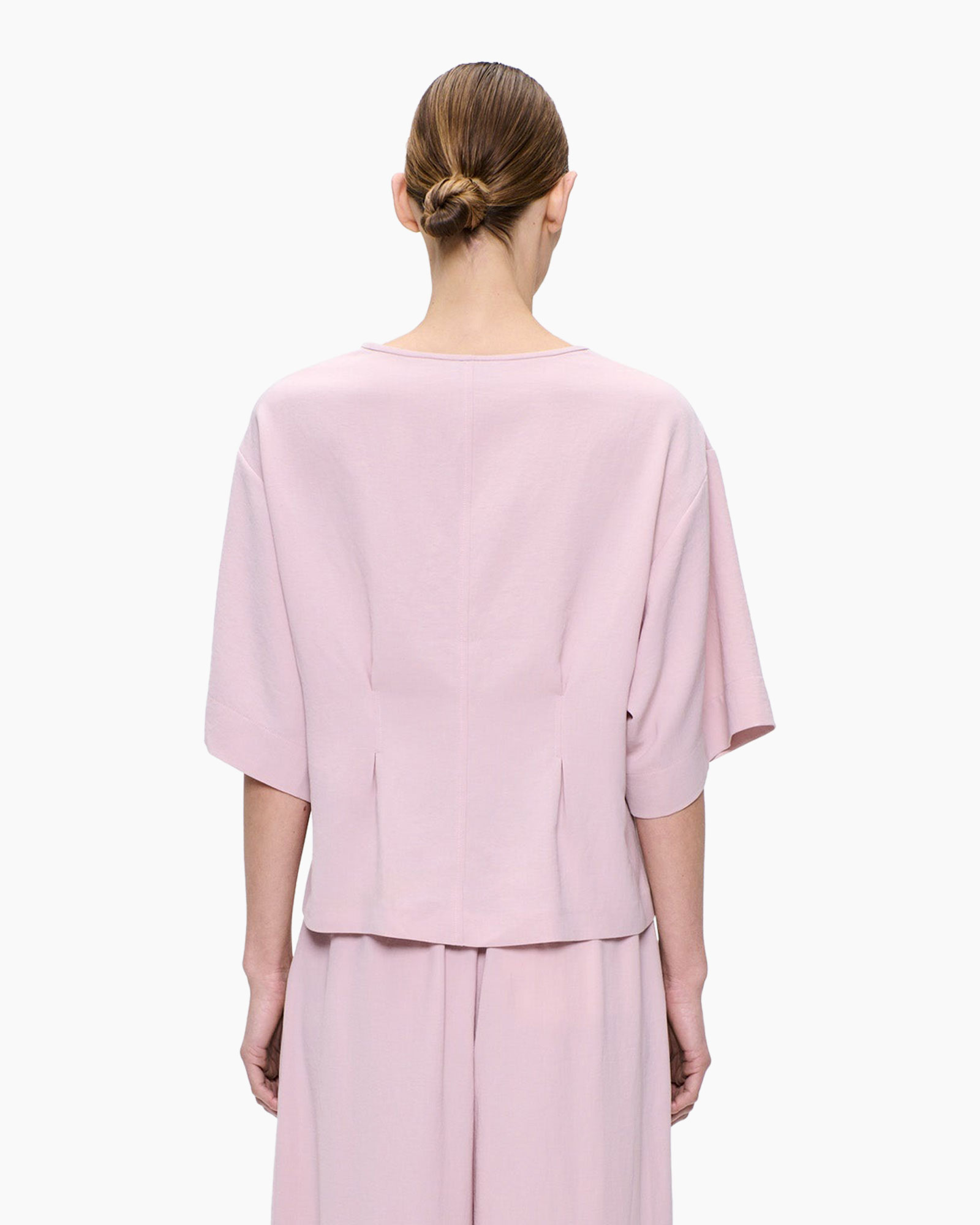 pink, short-sleeve, loose-fit, back view, top
