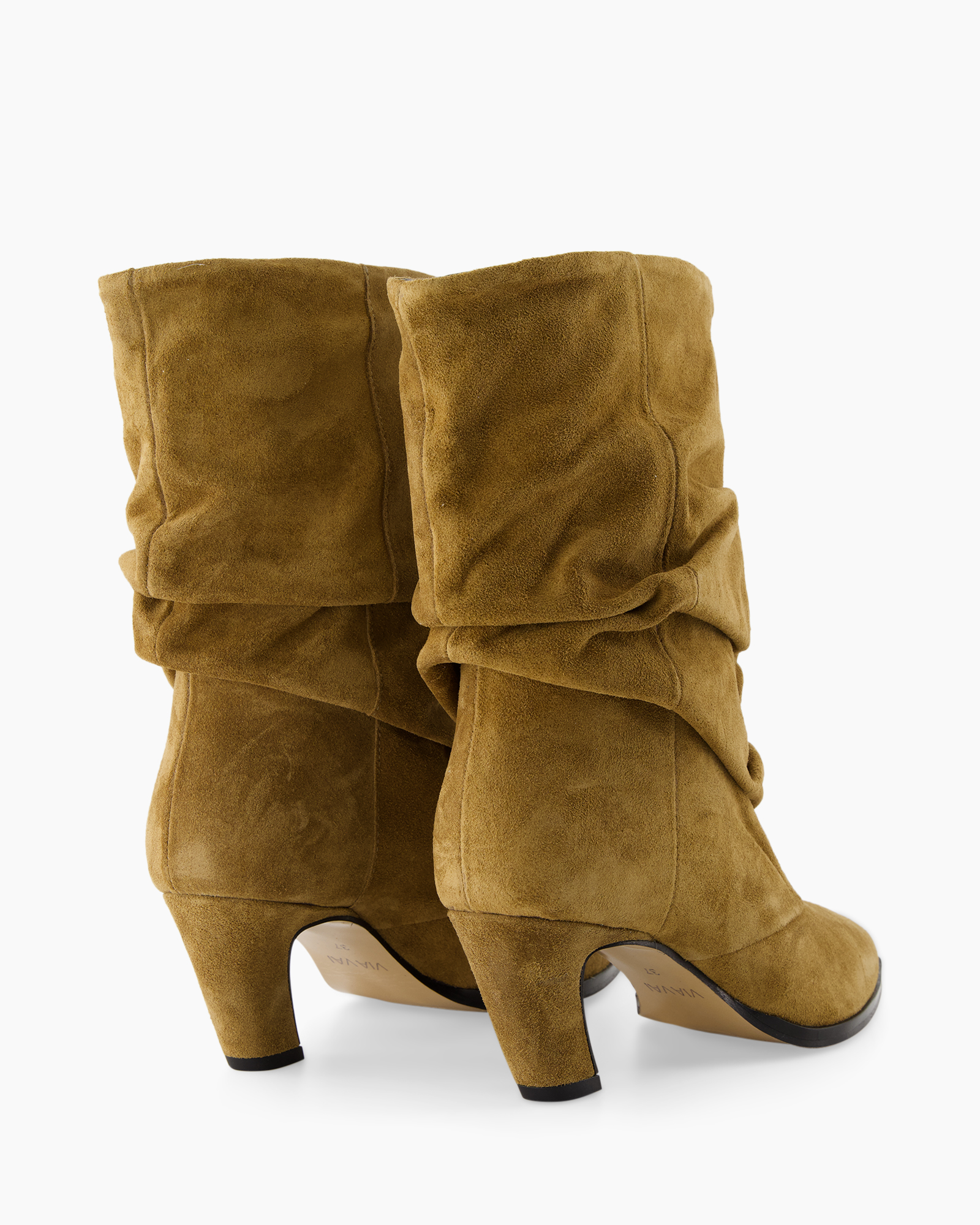 ankle boots, suede, ruched, mid heel, brown