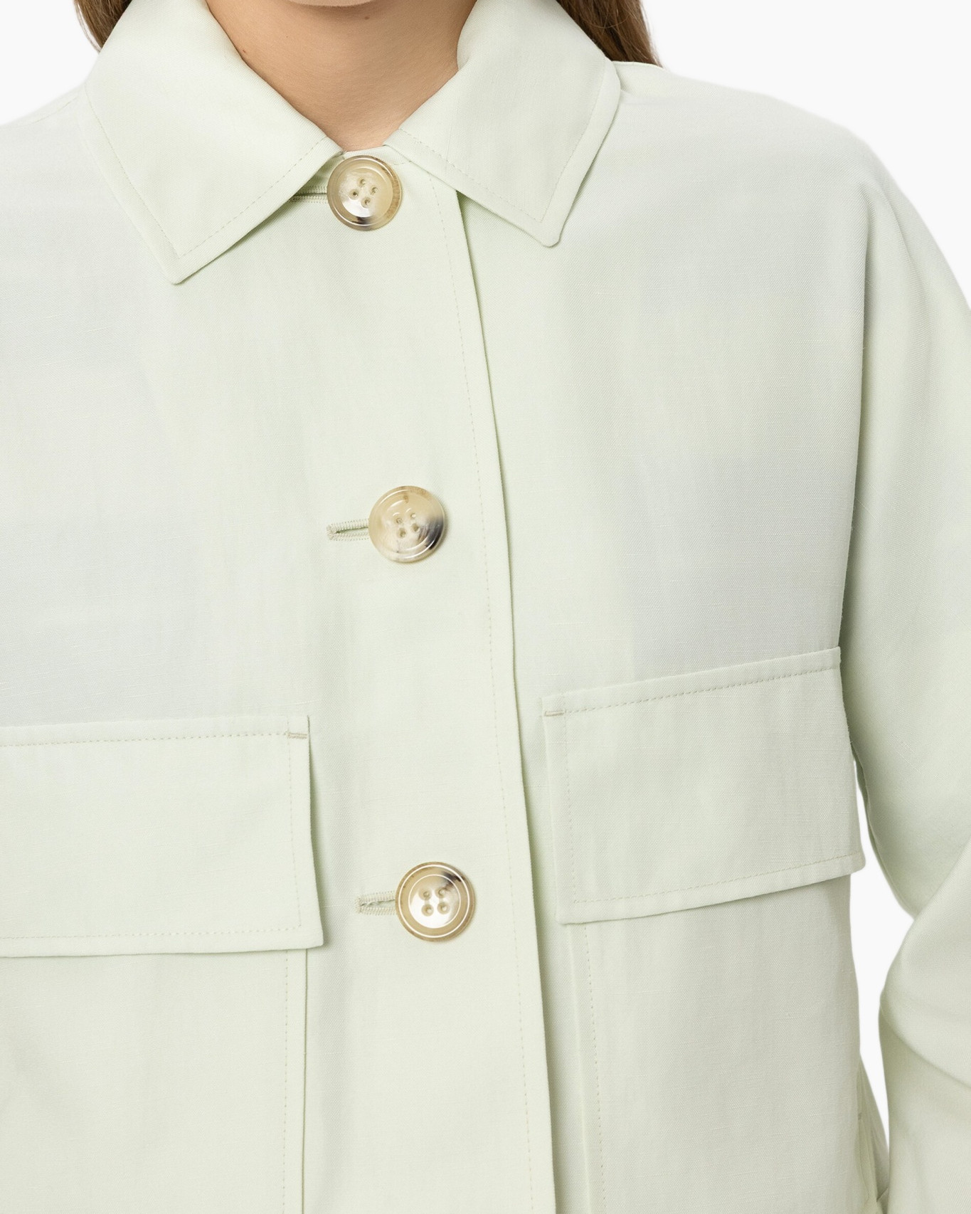 coat, buttoned, pocketed, collar, lightgreen