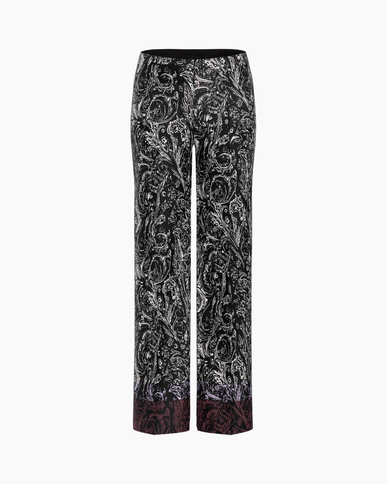 pants, palazzo trousers, paisley pattern, black, gradient hem