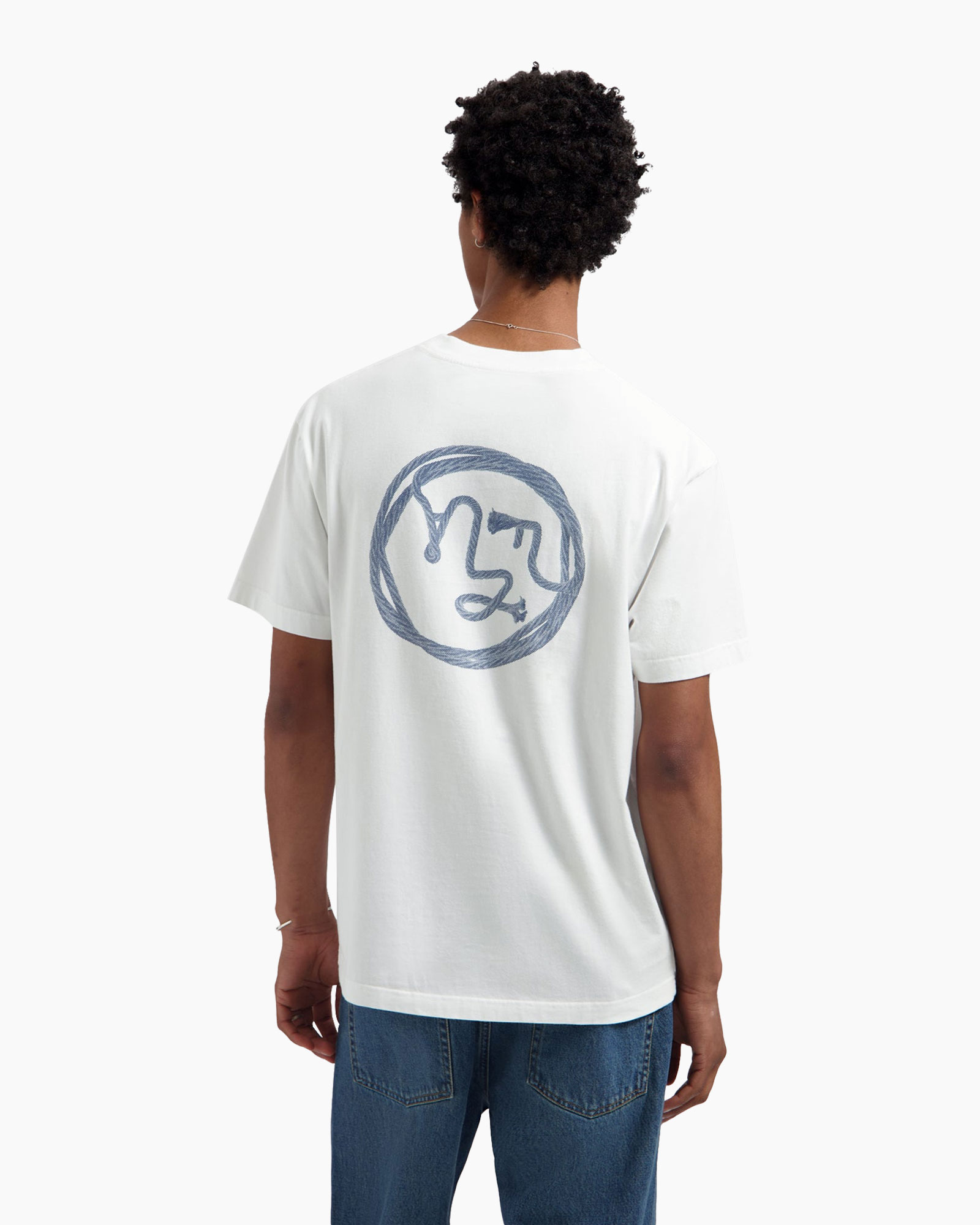 t-shirt, back view, graphic print, short sleeve, white