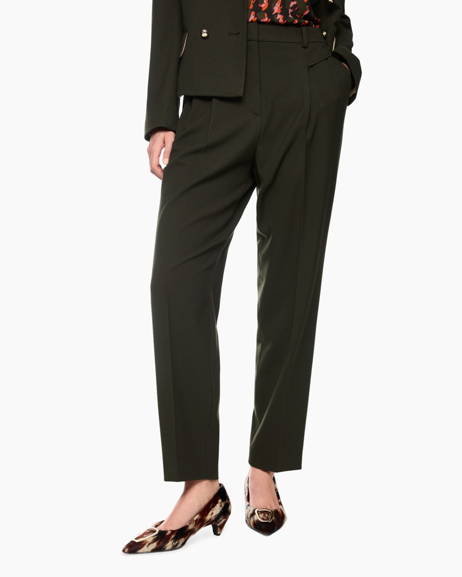 pants, trousers, dark-green, wide-leg, slim-fit