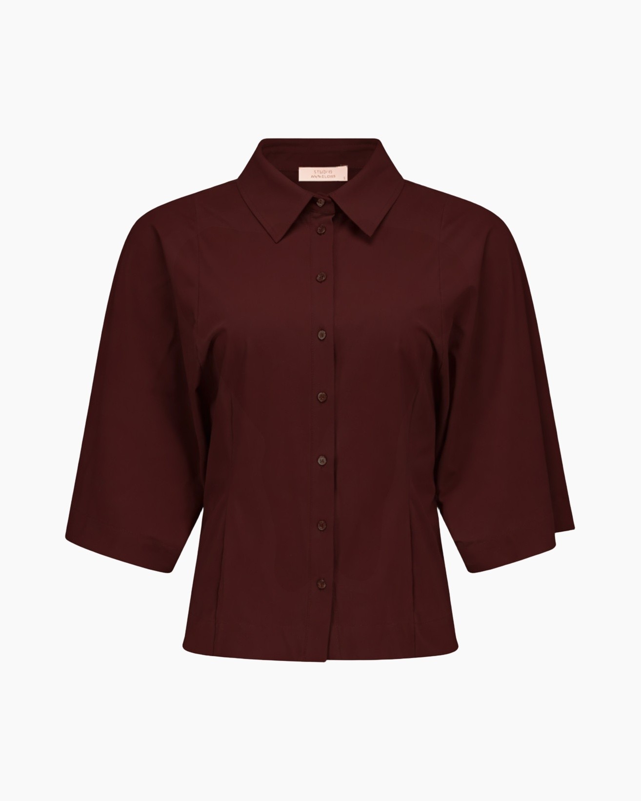 button-down, collar, short-sleeve, burgundy, tops
