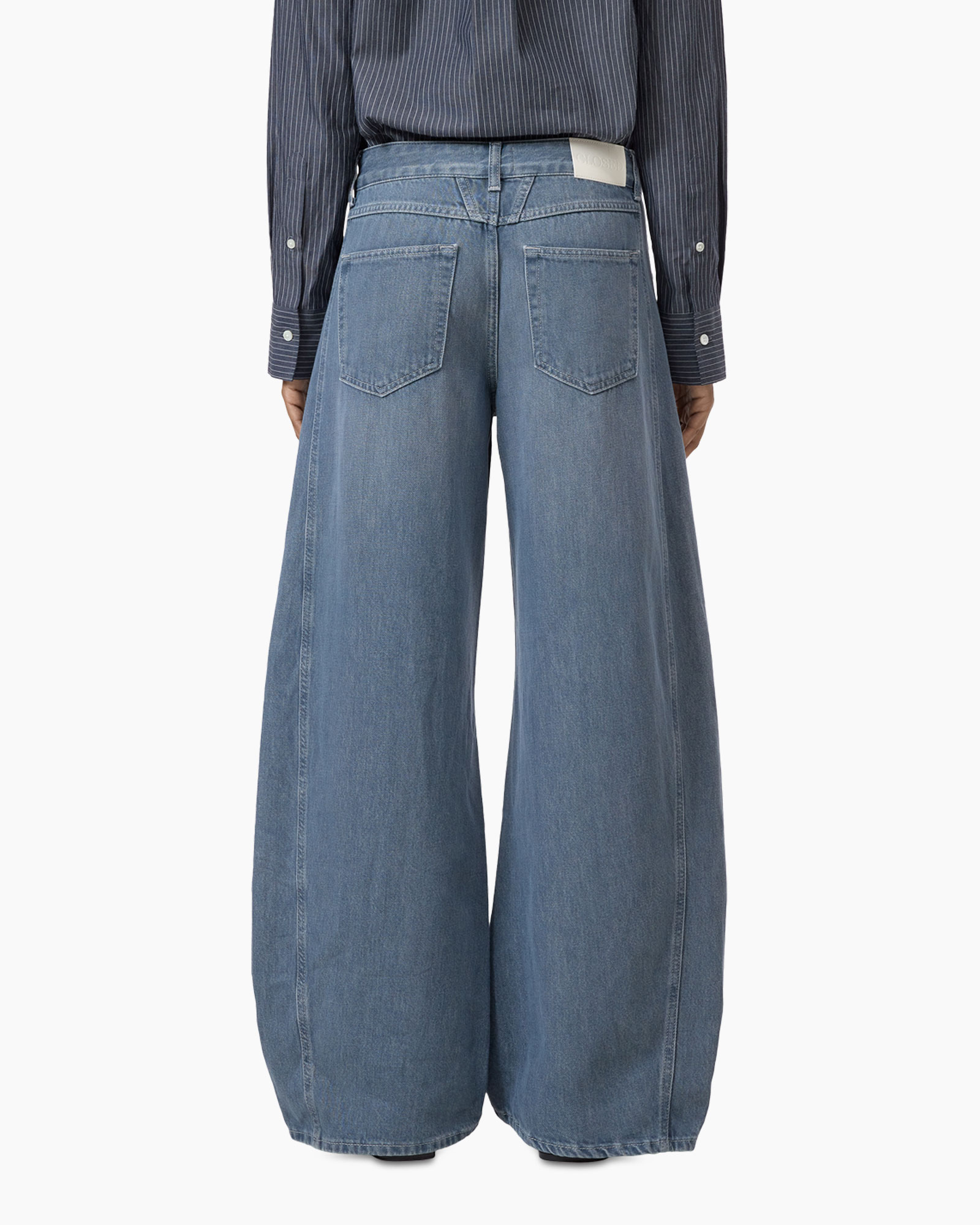 wide-leg, jeans, denim, back pockets, blue