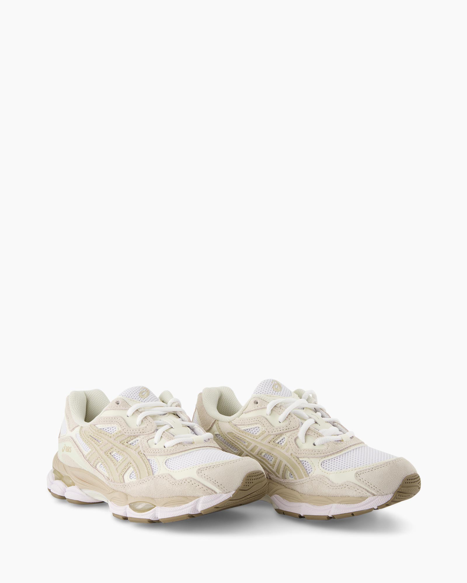 sneaker, running shoe, mesh, beige, white
