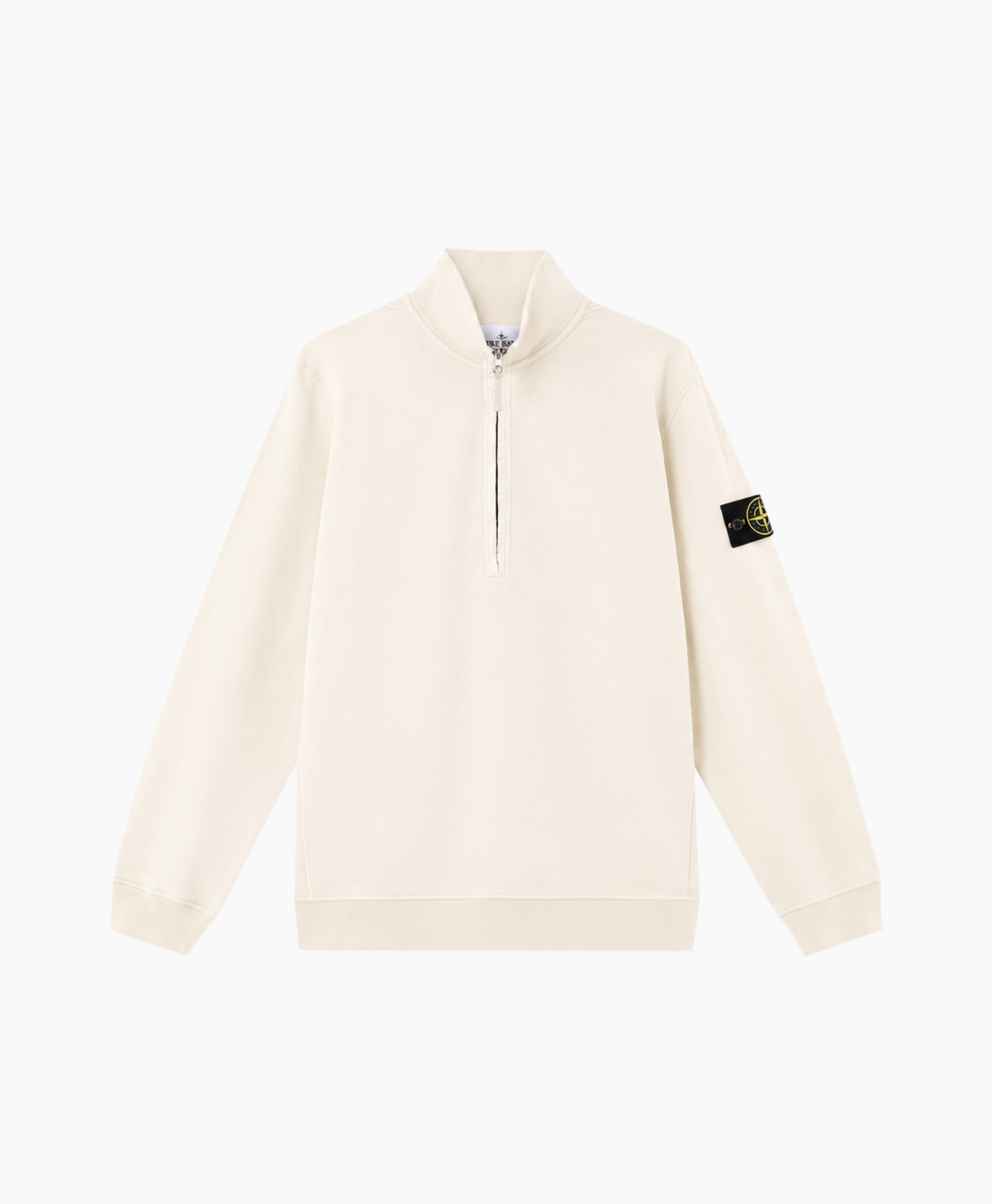hoodie, long sleeve, half-zip, beige, logo patch