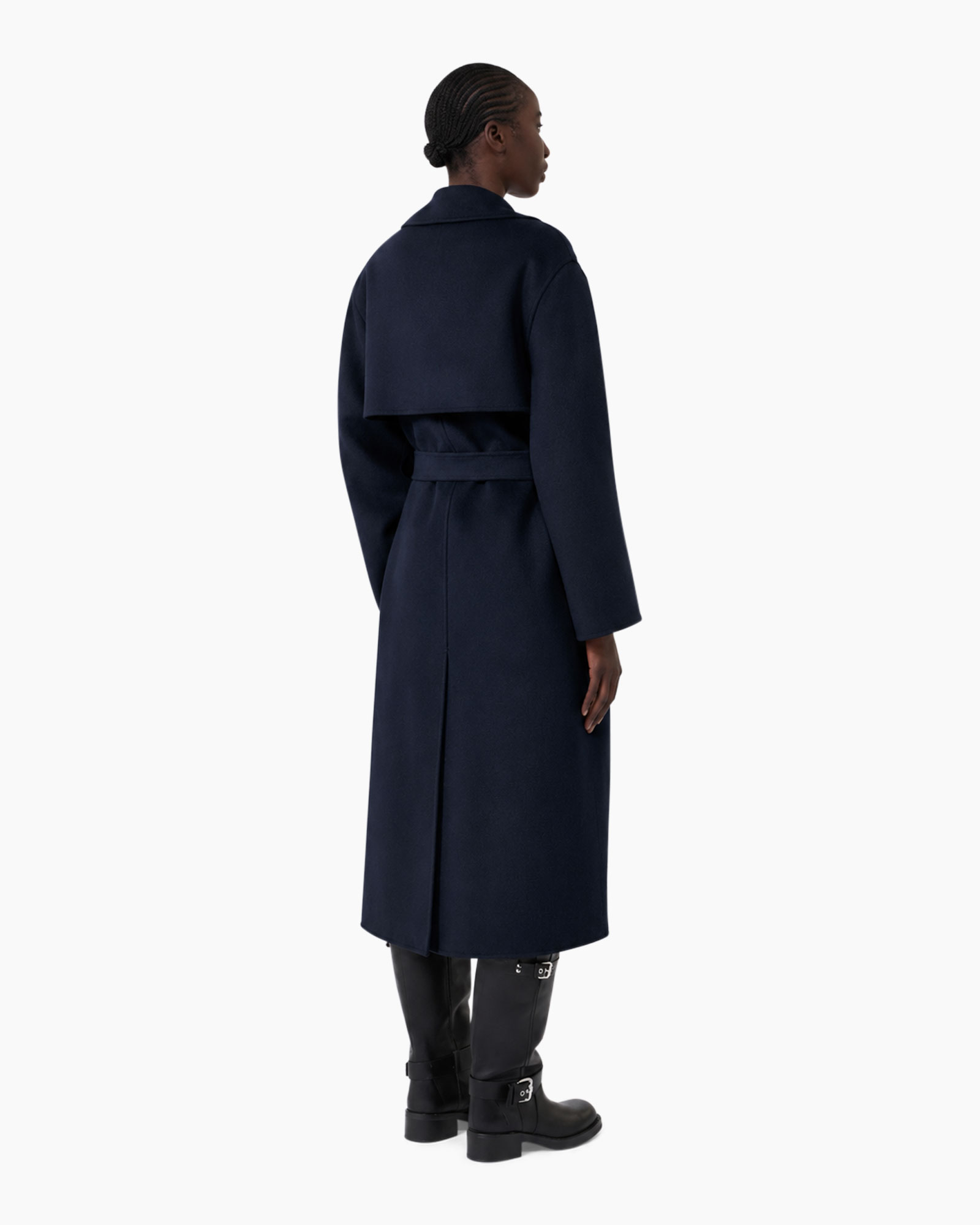 coat, trench coat, long coat, navy, belted