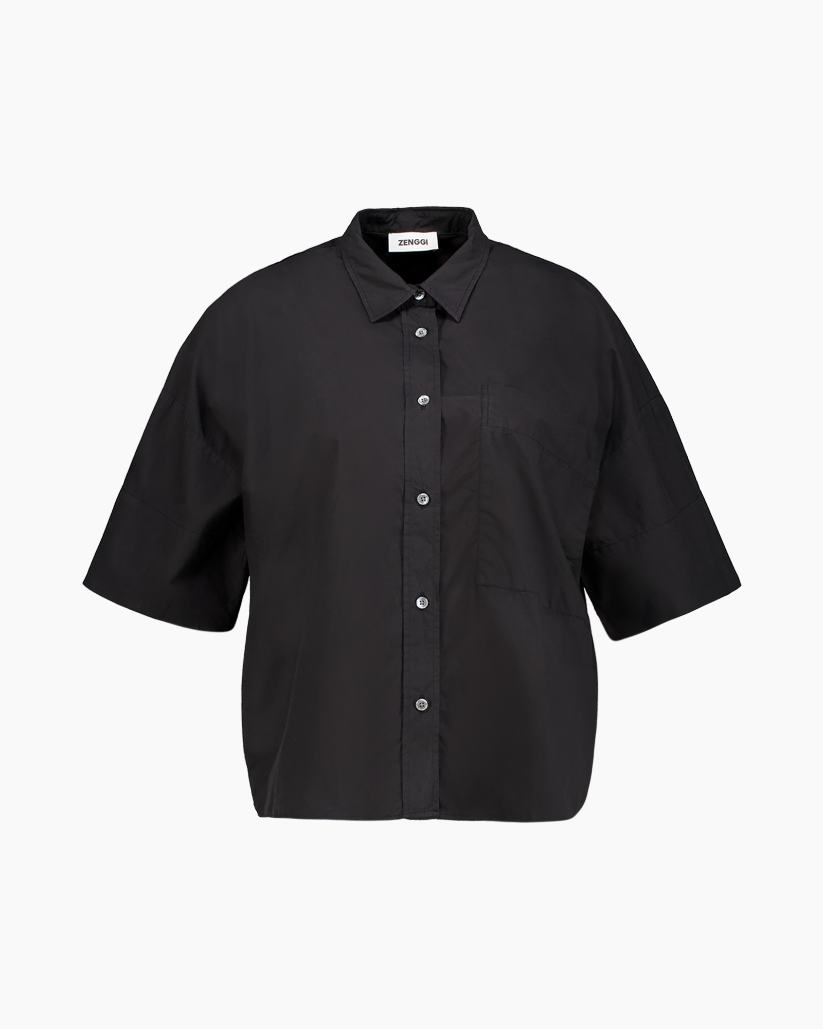 shirt, button-down, short-sleeve, black, collar