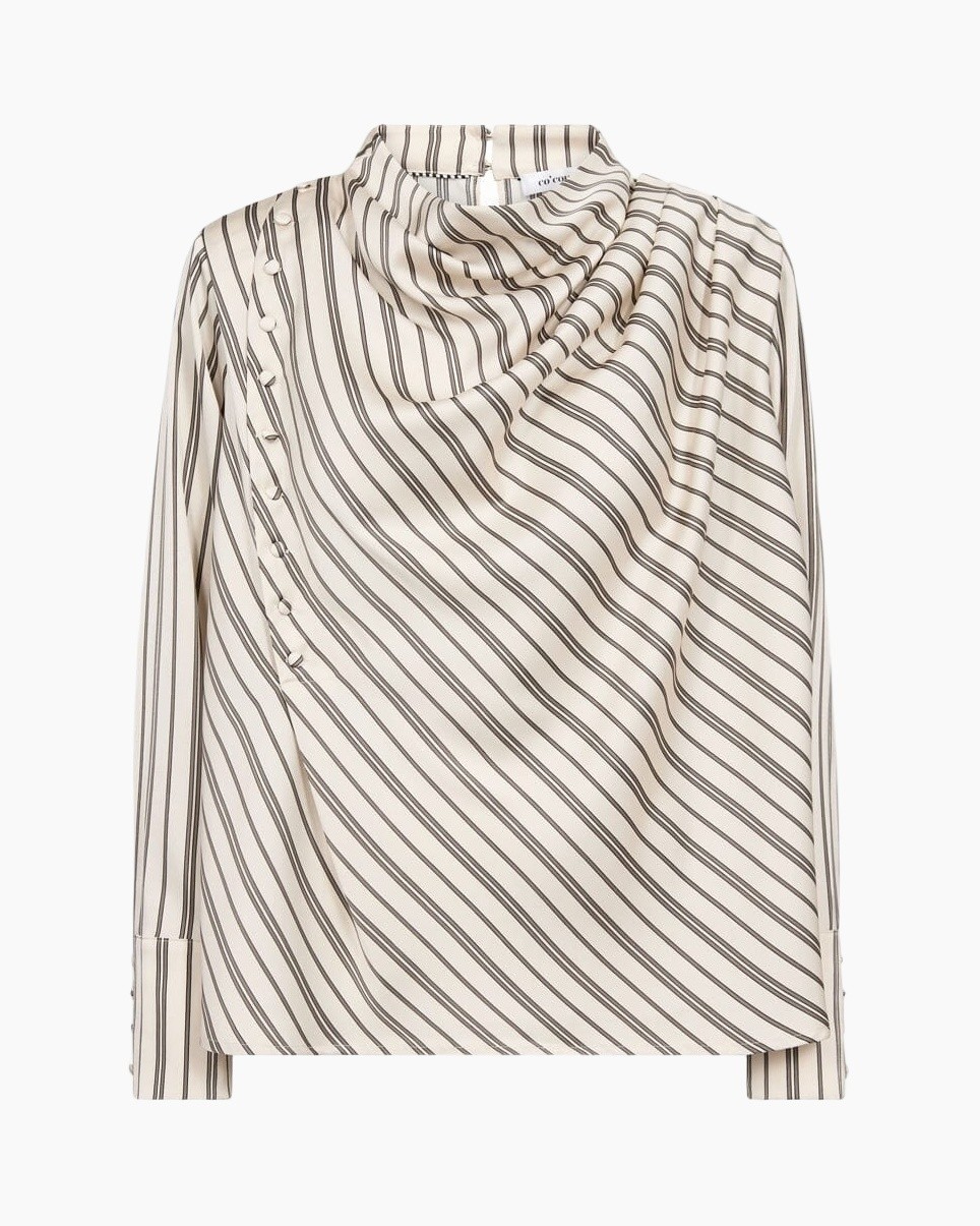 striped, blouse, high-neck, button detailing, long sleeve