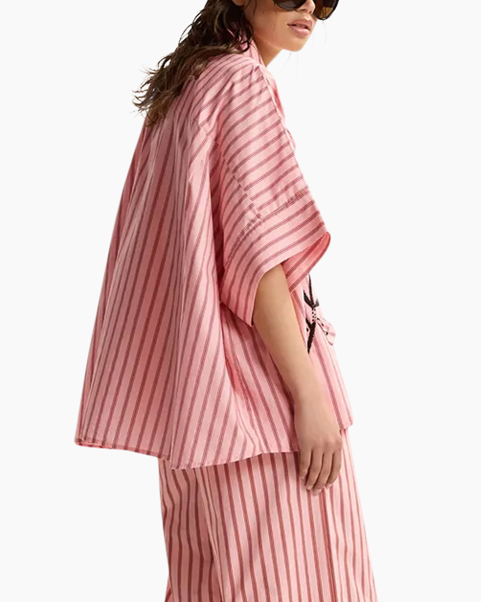 kimono, robe, pink, striped, loose-fit