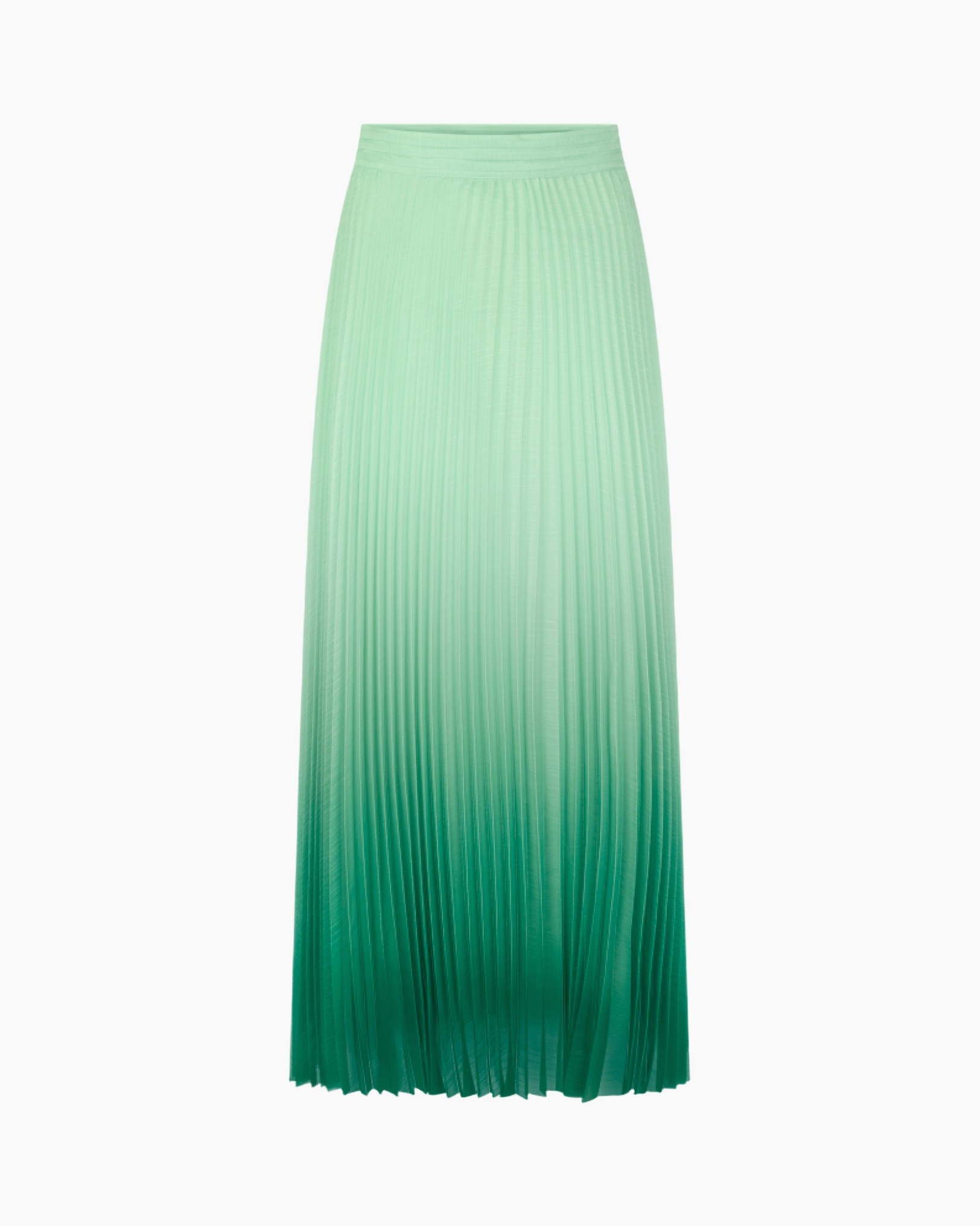 maxi skirt, pleated, gradient, green, ankle-length