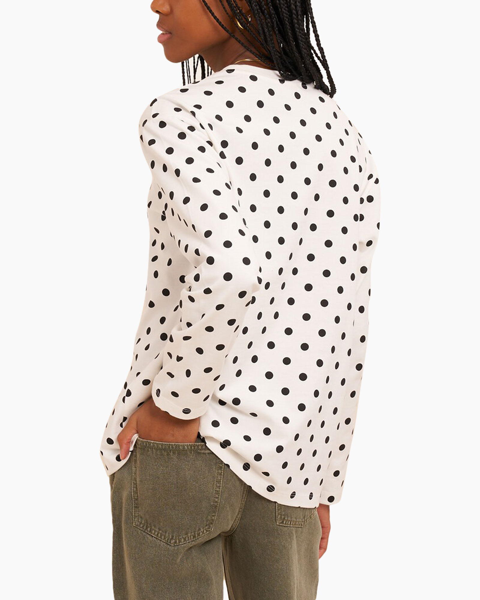 polka dot, long sleeve, white, top, blouse