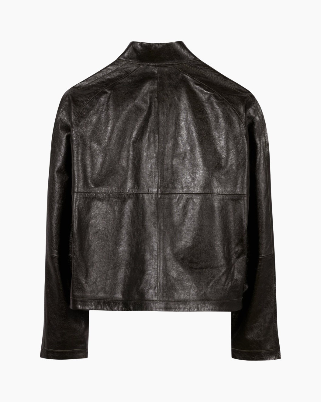 jacket, leather, black, back view, long sleeves