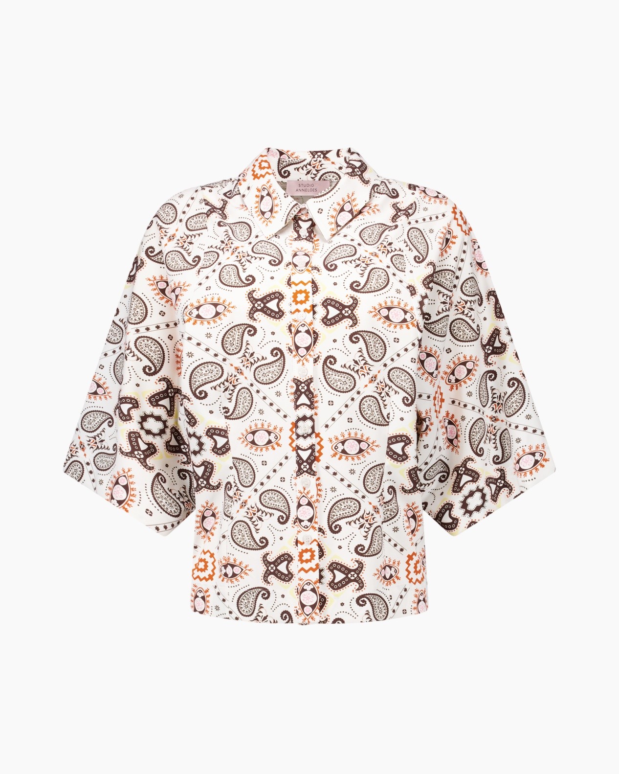 shirt, blouse, paisley, short sleeves, button-up