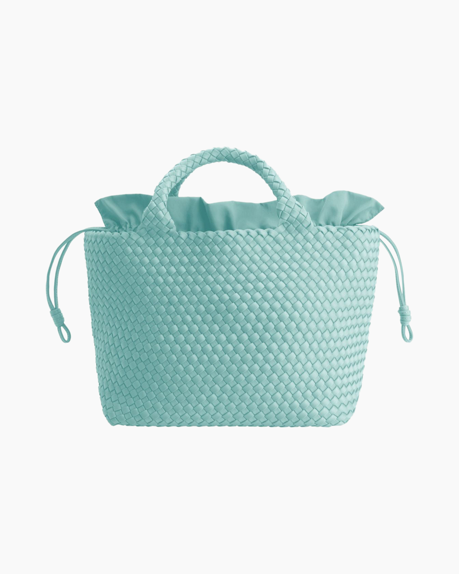 bag, basket, woven, turquoise, drawstring
